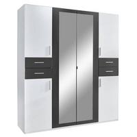 Drehtürenschrank Mit Spiegel + Laden B: 180 cm Vegas, Weiß - Graphitfarben/Weiß, Basics, Holzwerkstoff (180/208/58cm) - MID.YOU