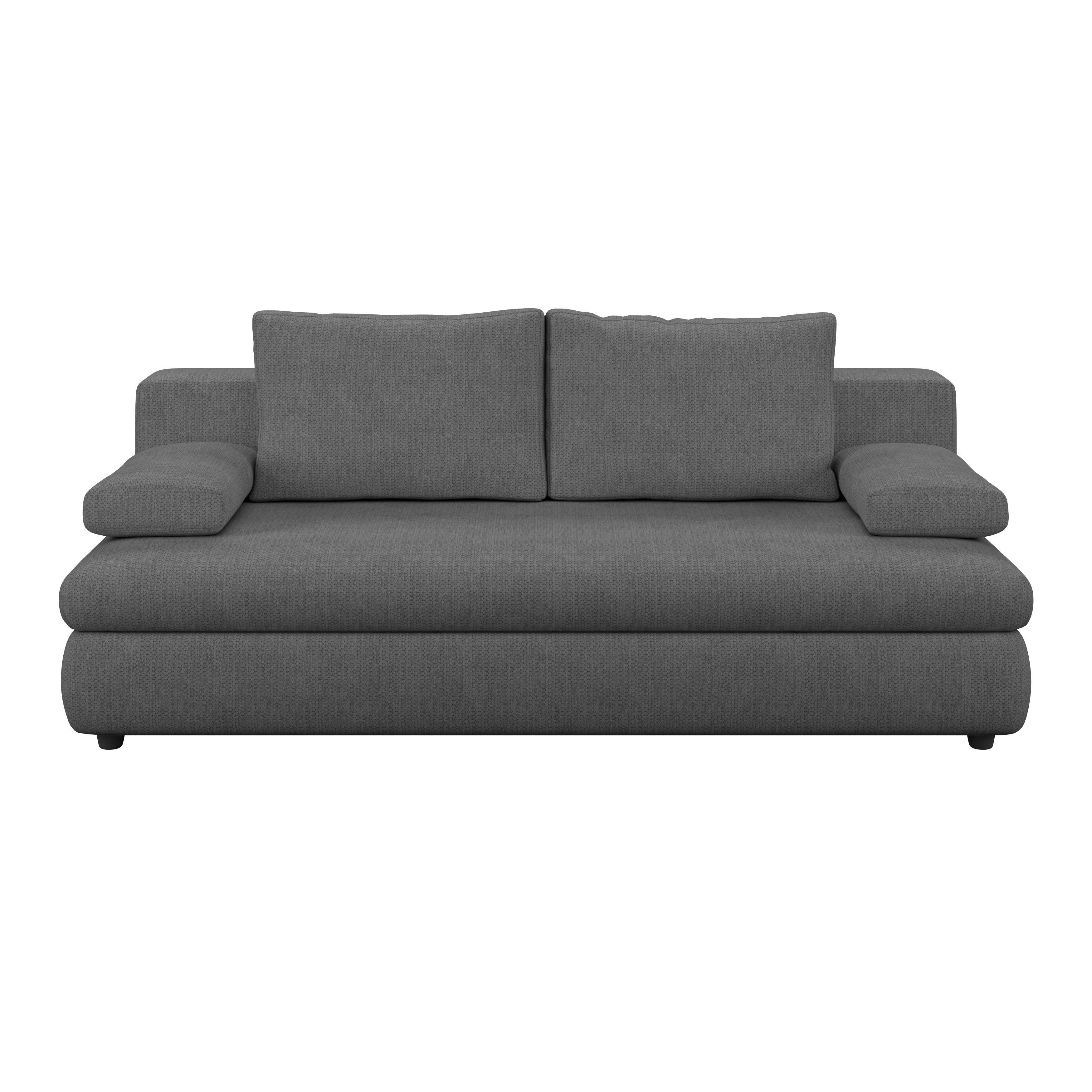 3-Sitzer-Sofa Mit Schlaffunktion Olso Dunkelgrau - Dunkelgrau/Schwarz, Trend, Holz/Kunststoff (205/72/100cm)