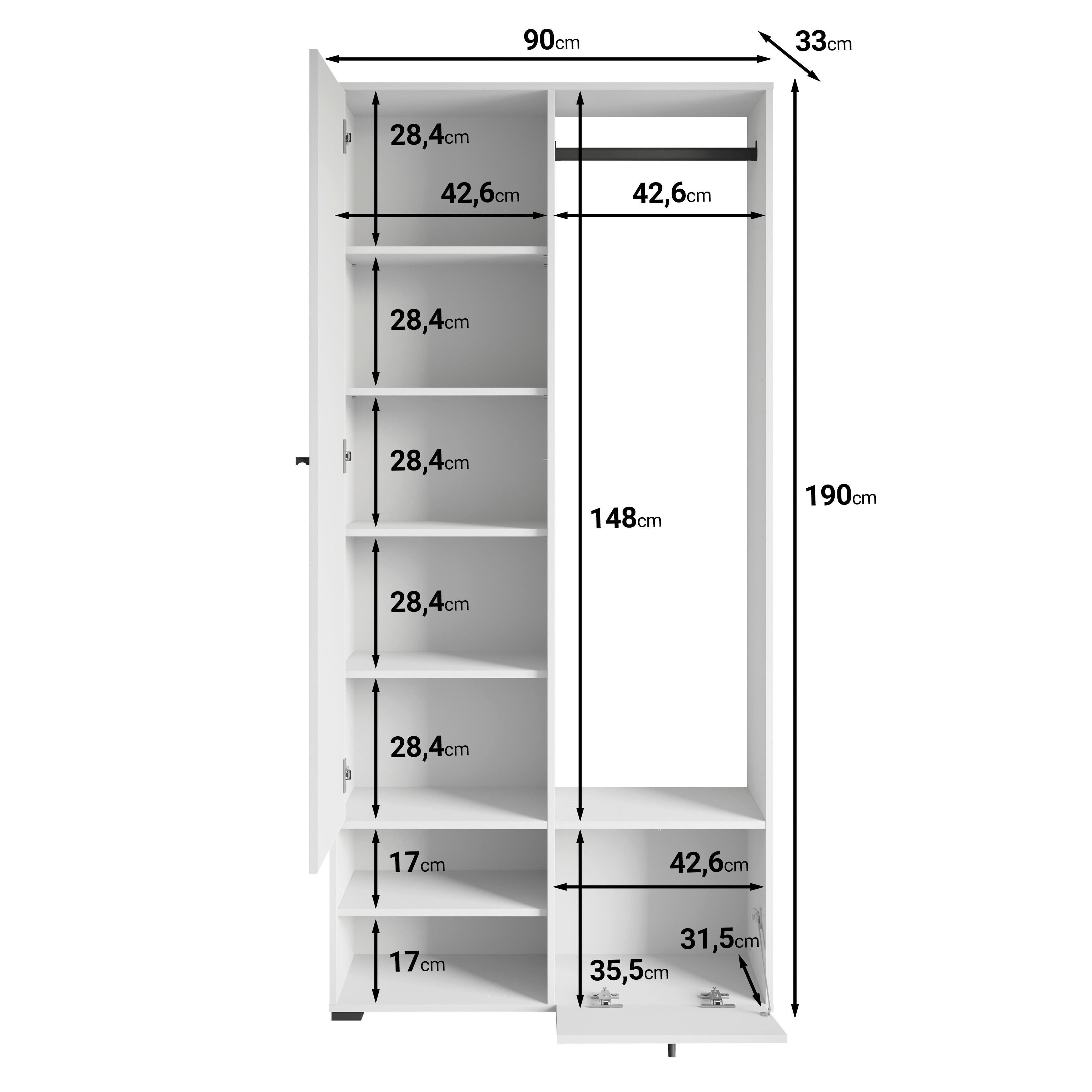ŠATNA DINO - černá, Trend, kompozitní dřevo (90/190/33cm) - MID.YOU