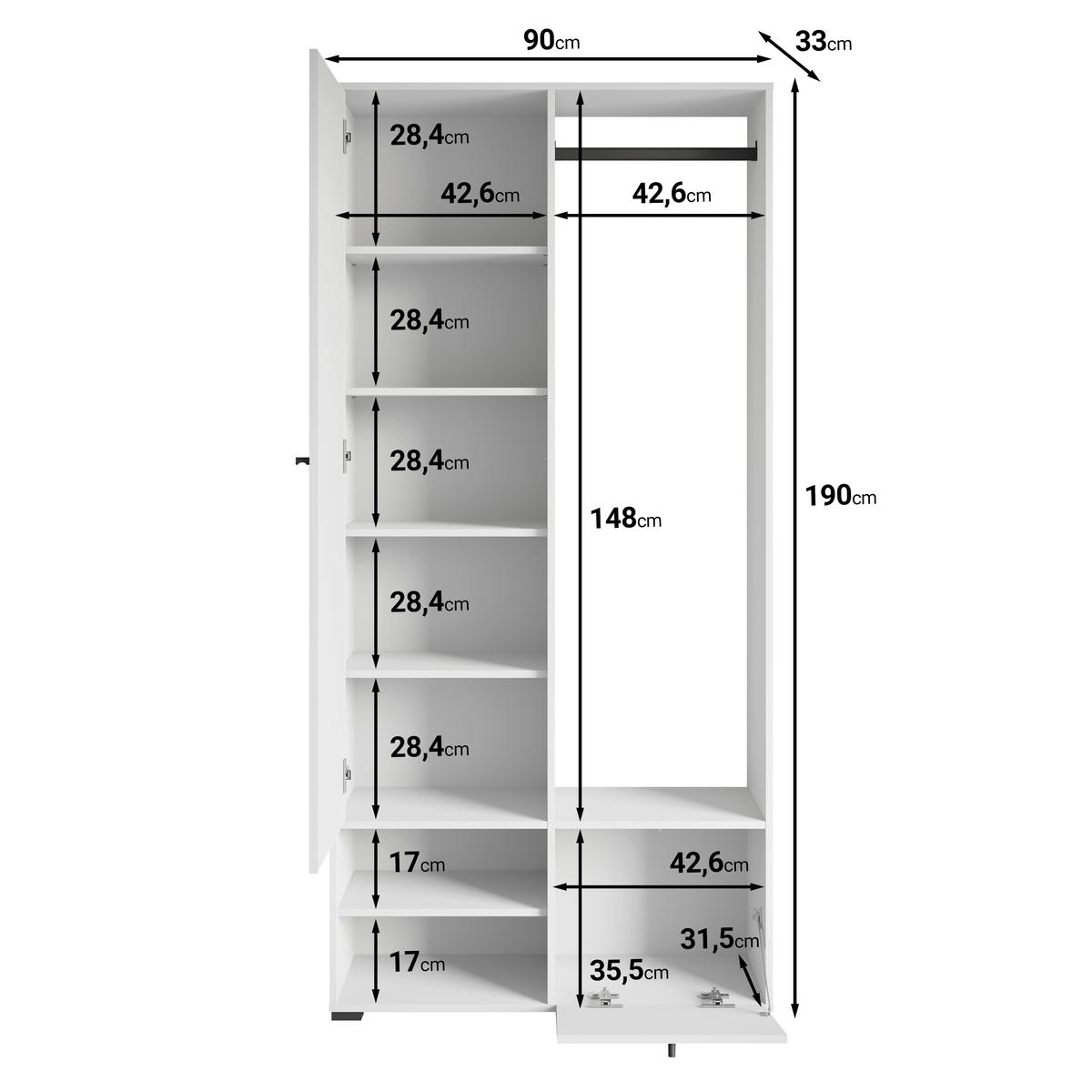 PREDSIEŇOVÝ NÁBYTOK DINO - čierna, Trend, kompozitné drevo (90/190/33cm) - MID.YOU