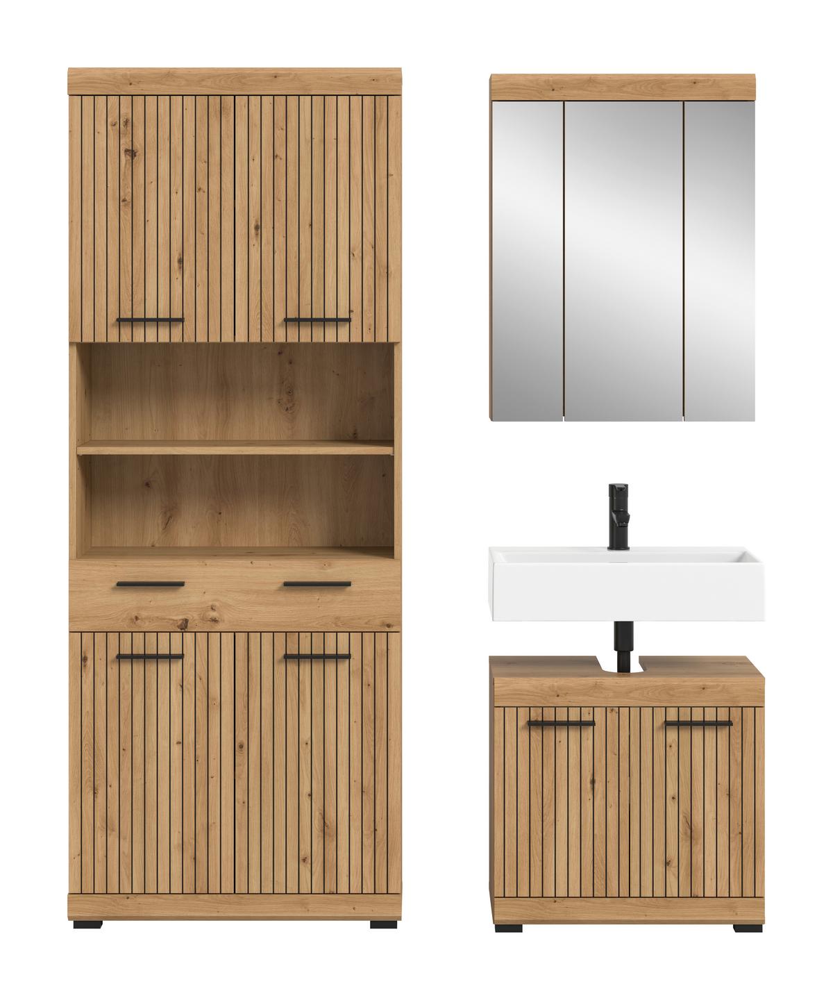 Badezimmer Scout Eiche Artisan Dekor B: 134cm - Schwarz/Eiche Artisan, Trend, Glas/Holzwerkstoff (134cm) - MID.YOU