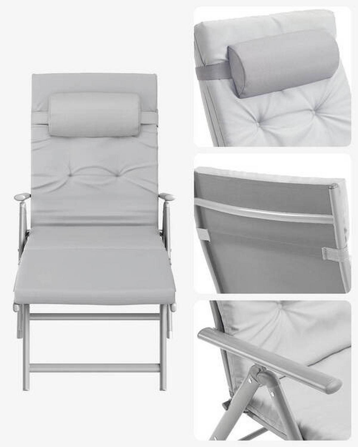 Sonnenliege Grau verstellbar, B: 61cm - Grau, Basics, Textil/Metall (61/39/183cm) - Modante