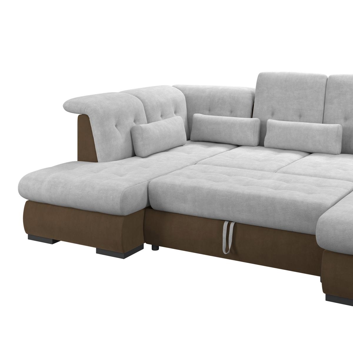 Wohnlandschaft Madera Mit Schlaffunktion Silberfarben - Hellbraun/Silberfarben, KONVENTIONELL, Kunststoff/Textil (212/358/190cm)