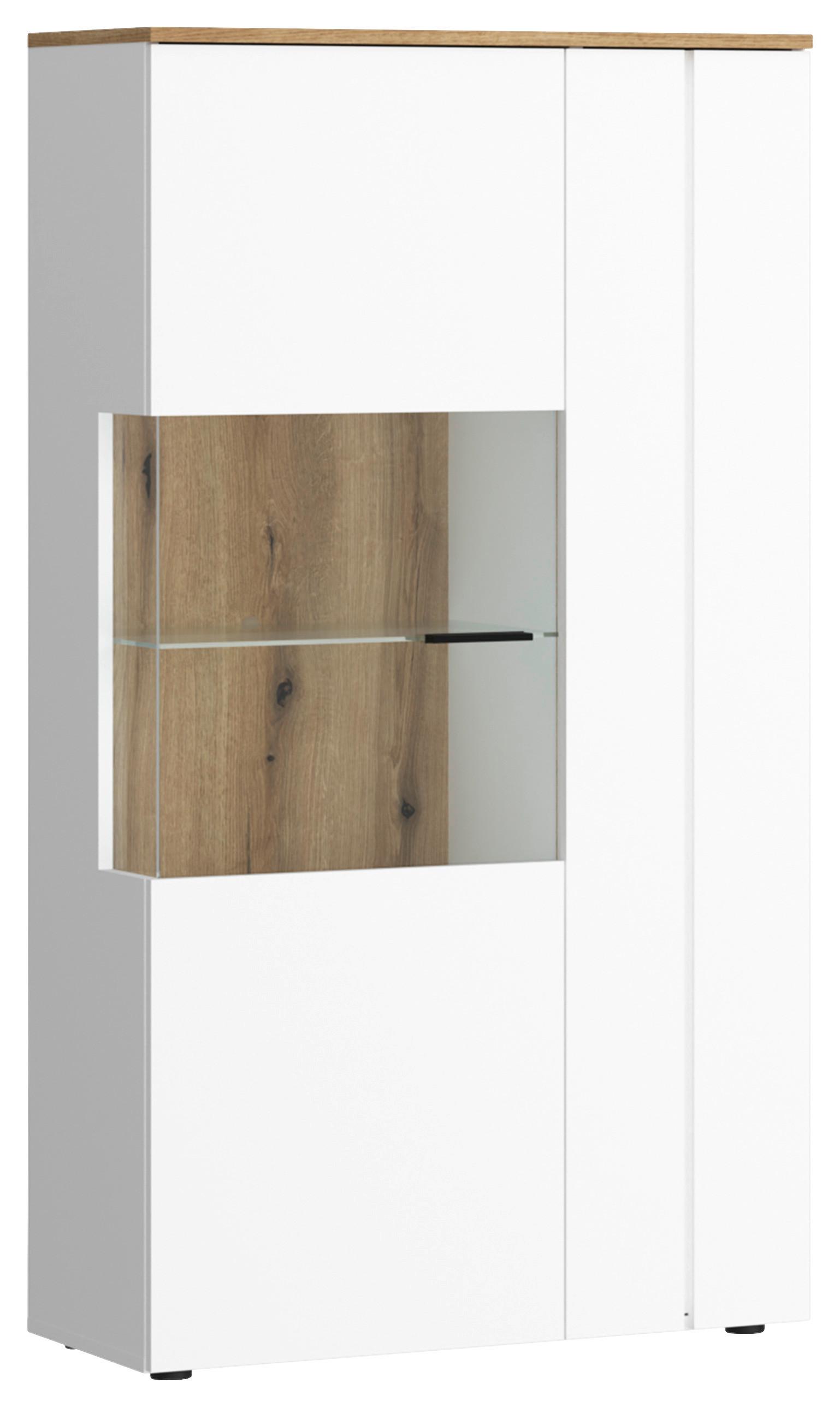 Highboard Dalano Weiß/Eichefarben B: 77,7 cm - Eichefarben/Schwarz, Trend, Glas/Holzwerkstoff (77,7/144,2/37,2cm) - MID.YOU