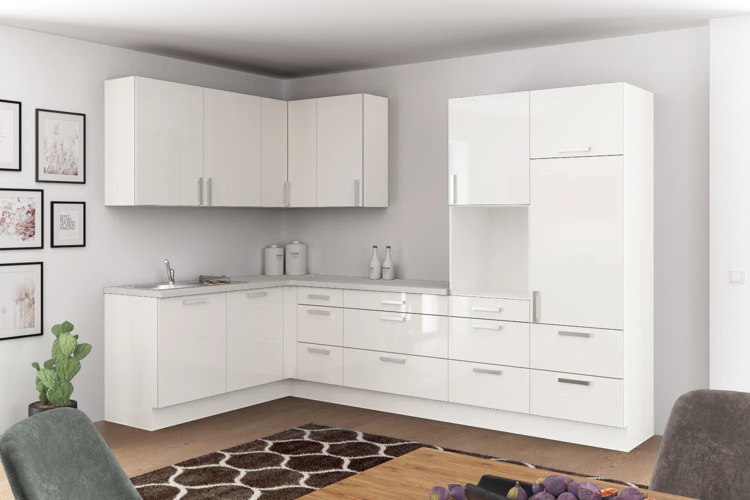 Eckküche Ip4050 ohne Geräte 185x320 cm Weiß