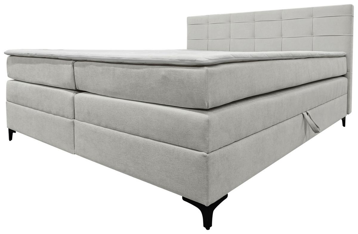 Boxspringbett Mitto mit Topper 180x200 cm - Silberfarben/Schwarz, KONVENTIONELL, Textil/Metall (180/200cm)