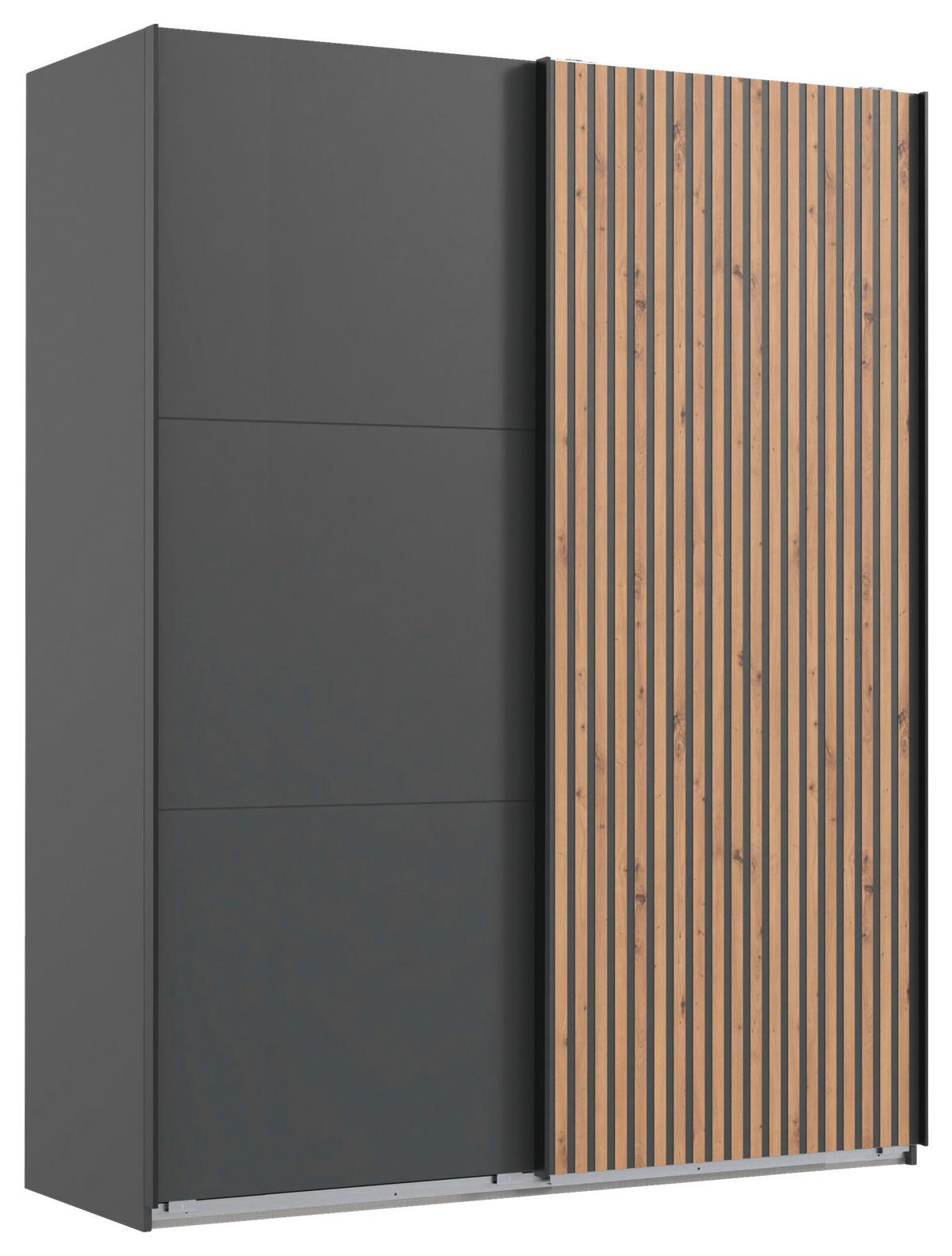 Schwebetürenschrank B: 200 cm Andorra Eiche/Graphitfarben - Eichefarben/Graphitfarben, KONVENTIONELL, Holzwerkstoff (200/218/65cm) - MID.YOU