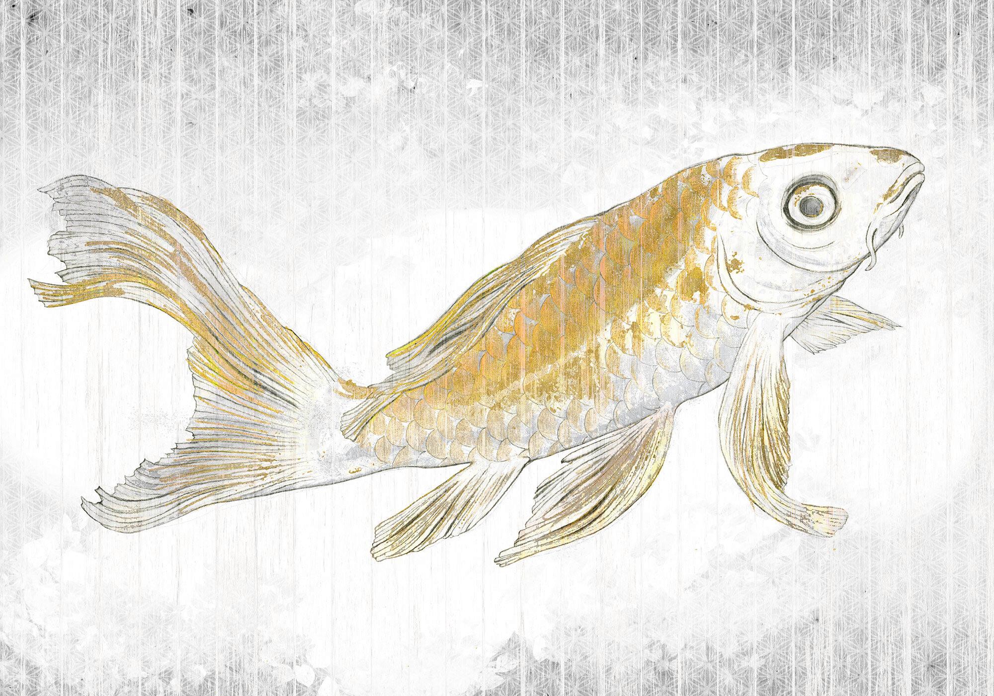 Fototapete Rsx8-049 Golden Koi - Goldfarben/Weiß, Trend (400/280cm)