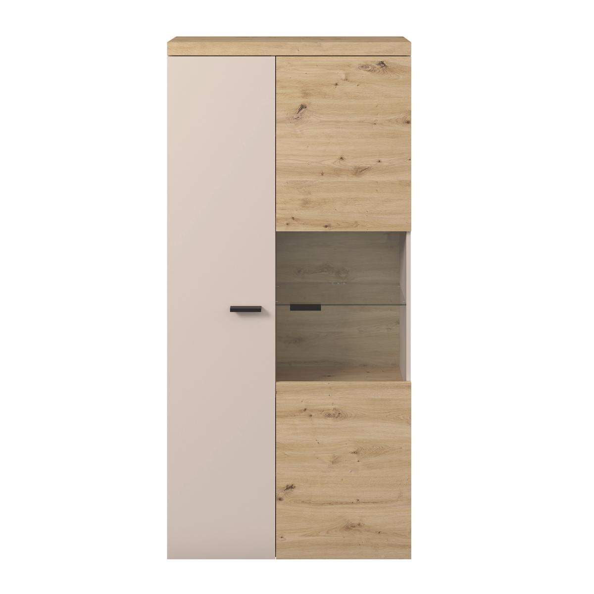 Vitrine Strada Giga Eiche Artisan/Kashmir, B: 91cm - Kaschmir/Schwarz, Trend, Glas/Holzwerkstoff (91/193/32cm)