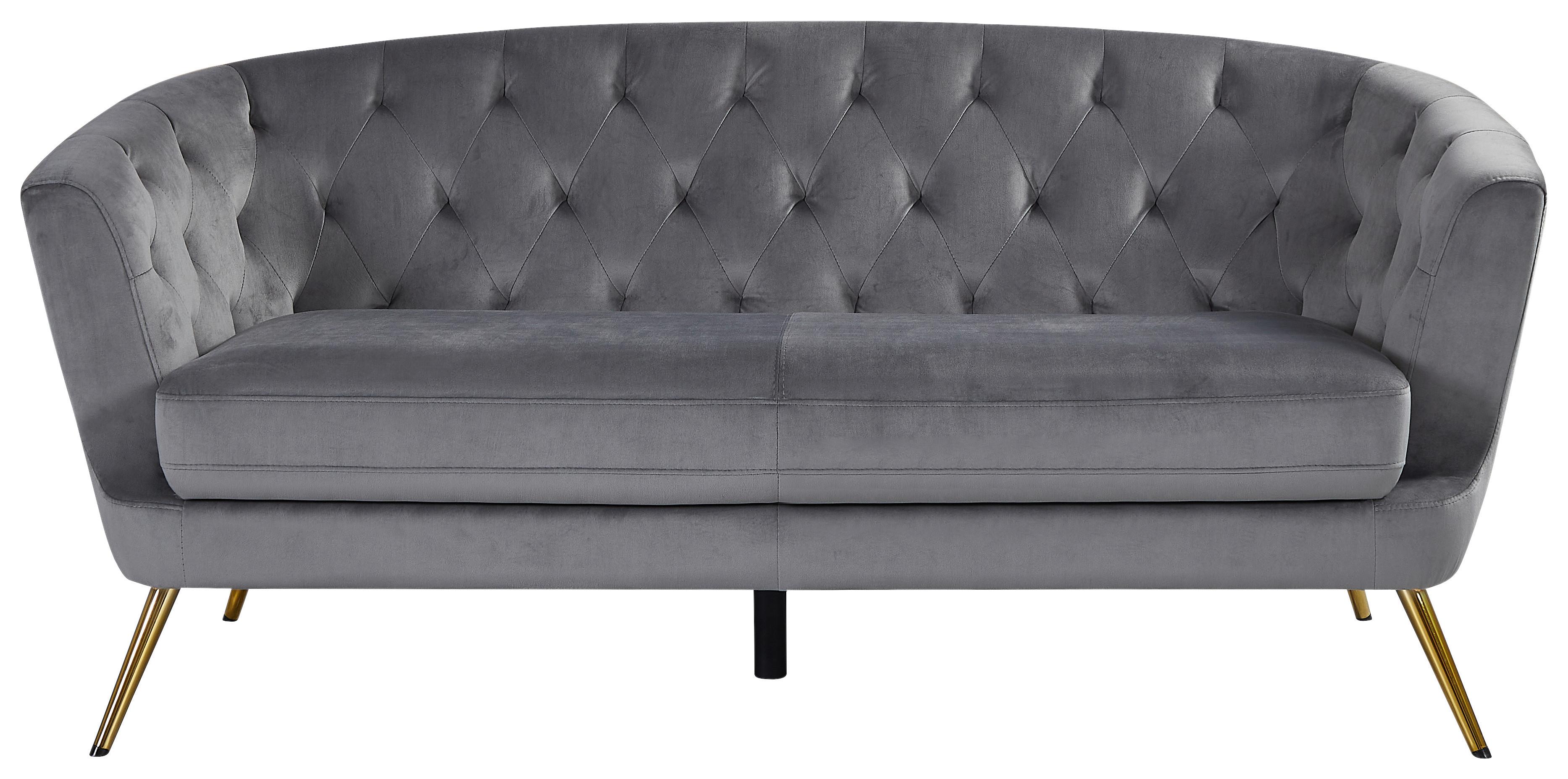 Trojmiestna pohovka LITA, sivý zamat - sivá/zlatá, Modern, kov/textil (183/78/83cm)