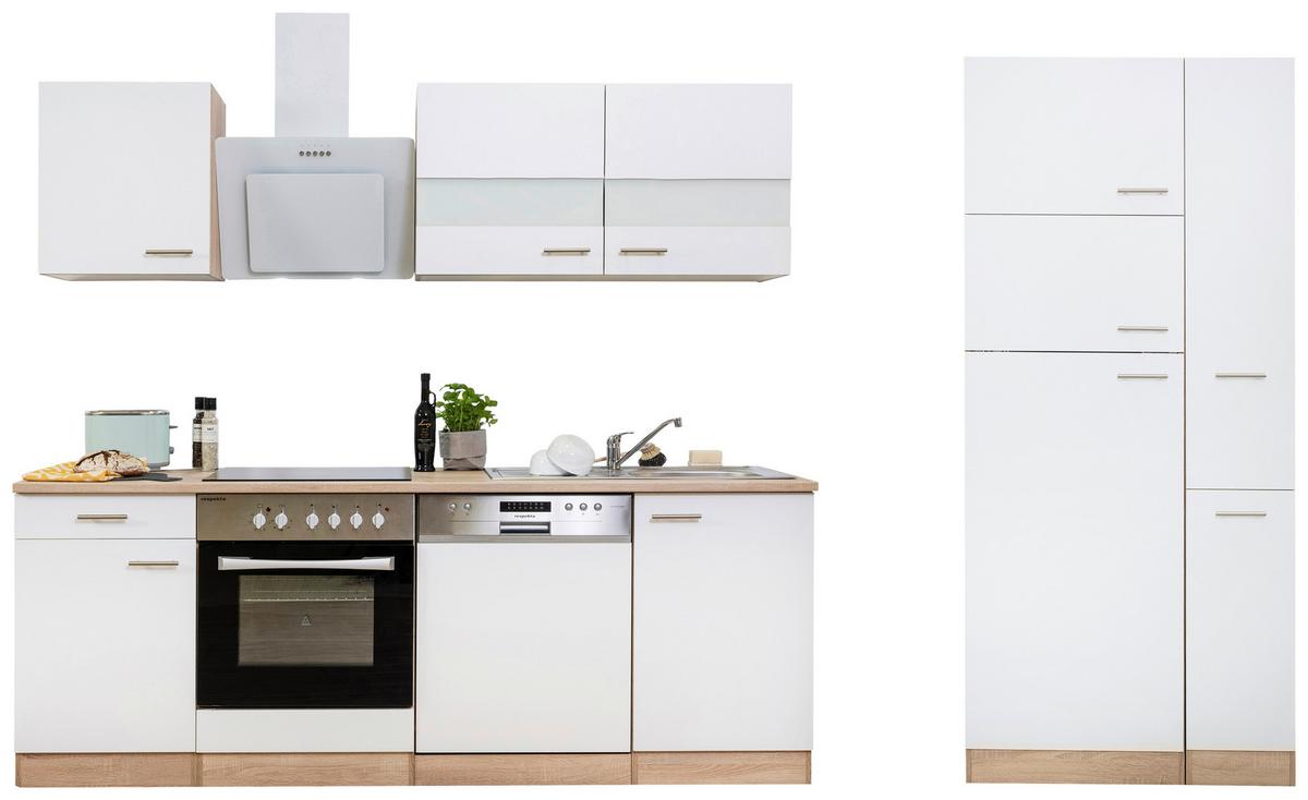Küchenzeile Economy mit Geräten 310 cm Weiß/Eiche Dekor Modern - Eichefarben/Weiß, Basics, Holzwerkstoff (310cm) - Respekta