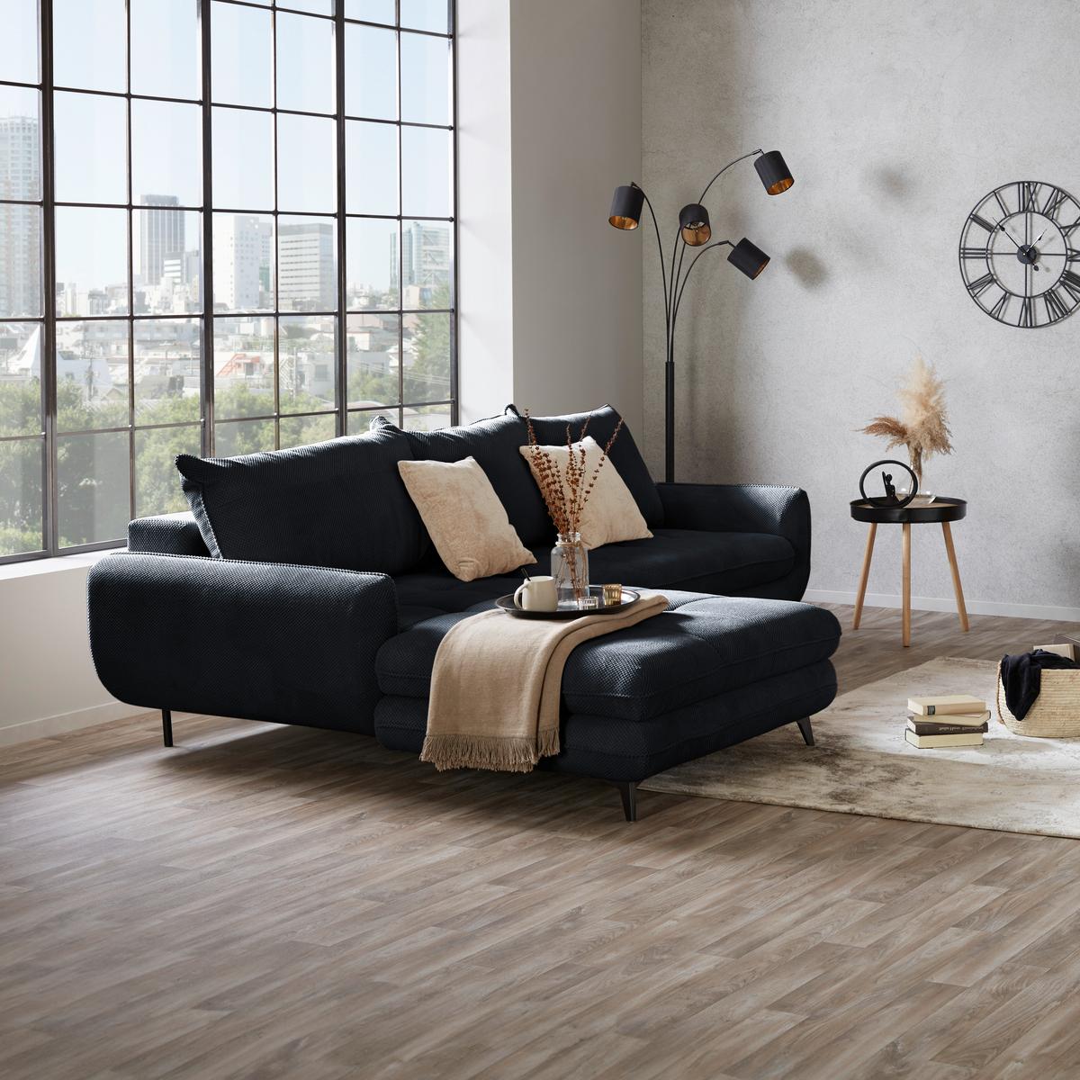 Ecksofa Wave - Schwarz, MODERN, Textil (189/266cm)