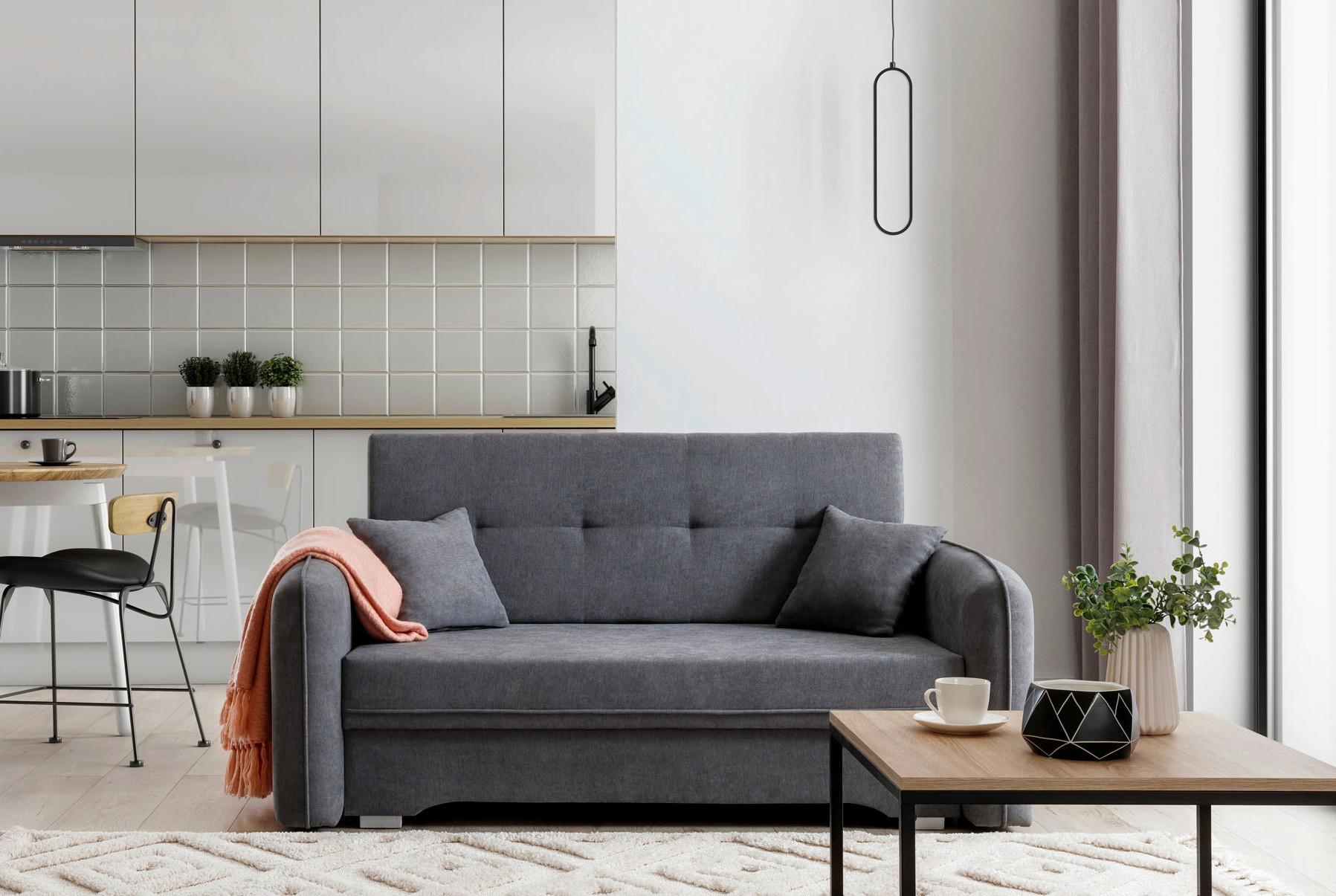 Schlafsofa Laine Grau, B: 155 cm - Silberfarben/Grau, Design, Textil (155/105/75cm) - MID.YOU