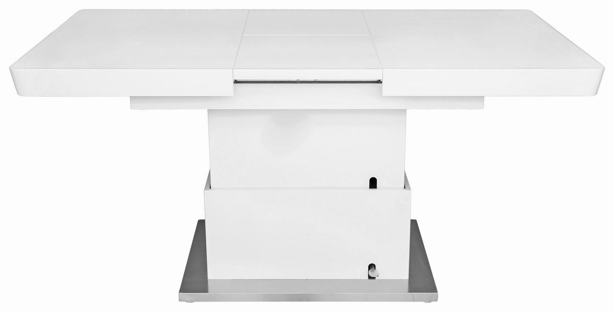 Couchtisch höhenverstellbar + ausziehbar Manchester, Weiß - Edelstahlfarben/Weiß, MODERN, Holzwerkstoff/Metall (120-160/50-78/80cm)