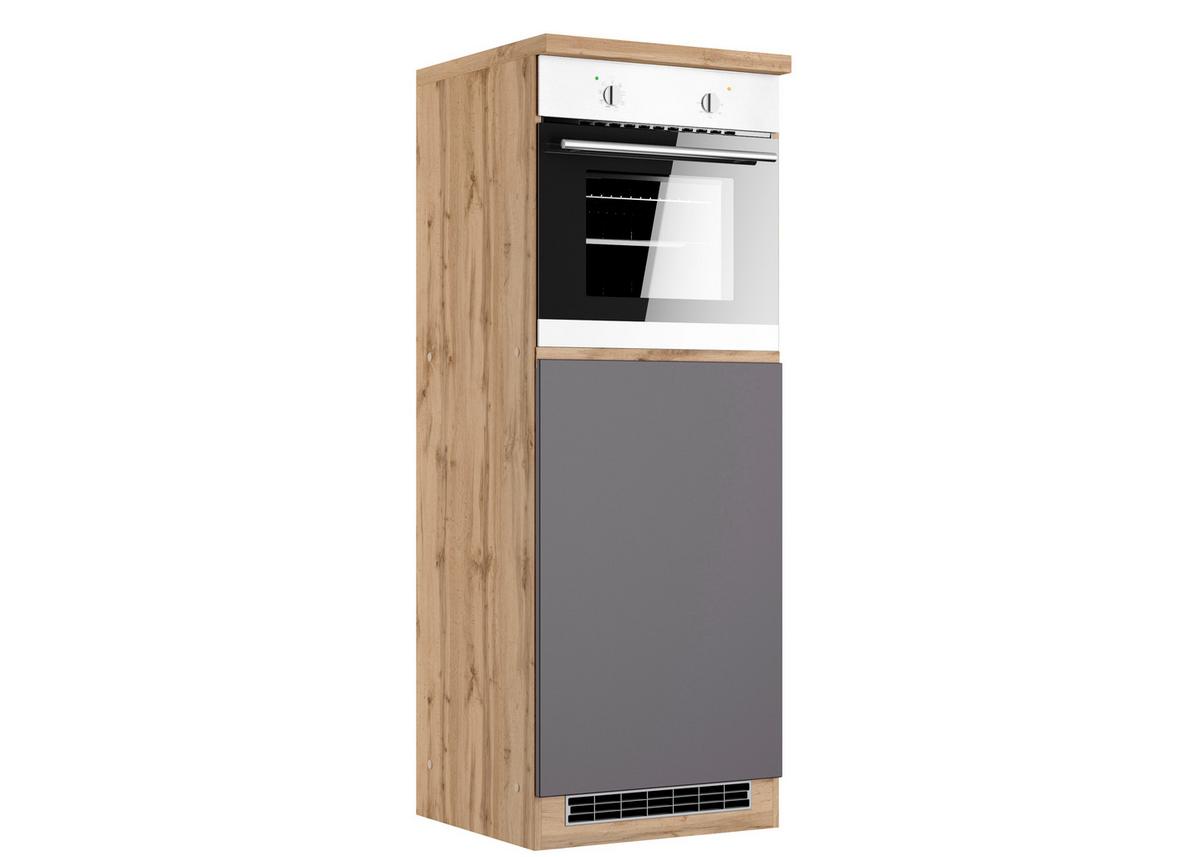 Herdumbauschrank Turin 60cm Grau/Eiche Dekor+arbeitsplatte - Eiche Wotan/Grau, Design, Holzwerkstoff (60/166/60cm) - Held