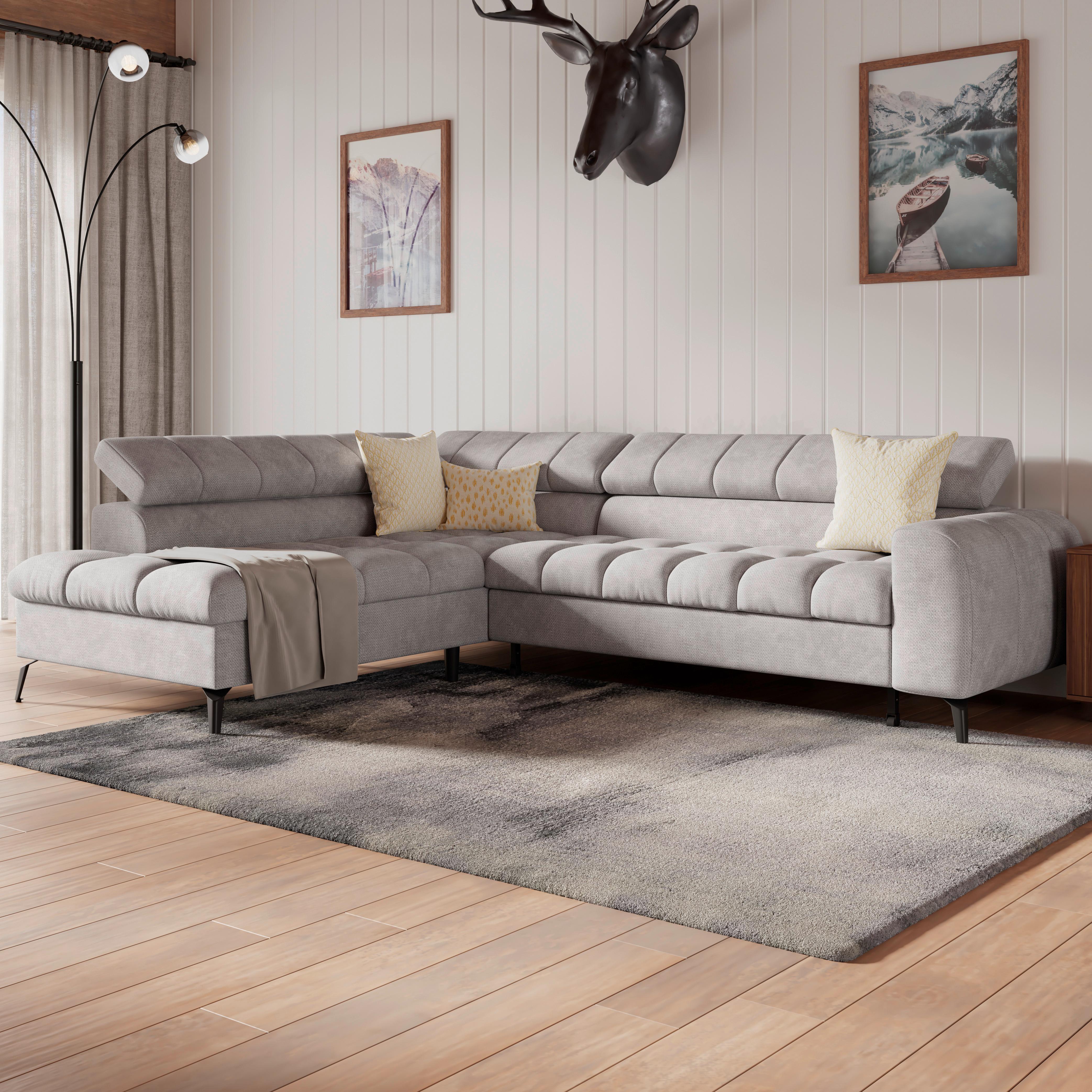 Ecksofa Volf Links New Hellgr. mit Schlaffunktion, 203x261 cm - Hellgrau/Schwarz, Trend, Textil (203/261cm)