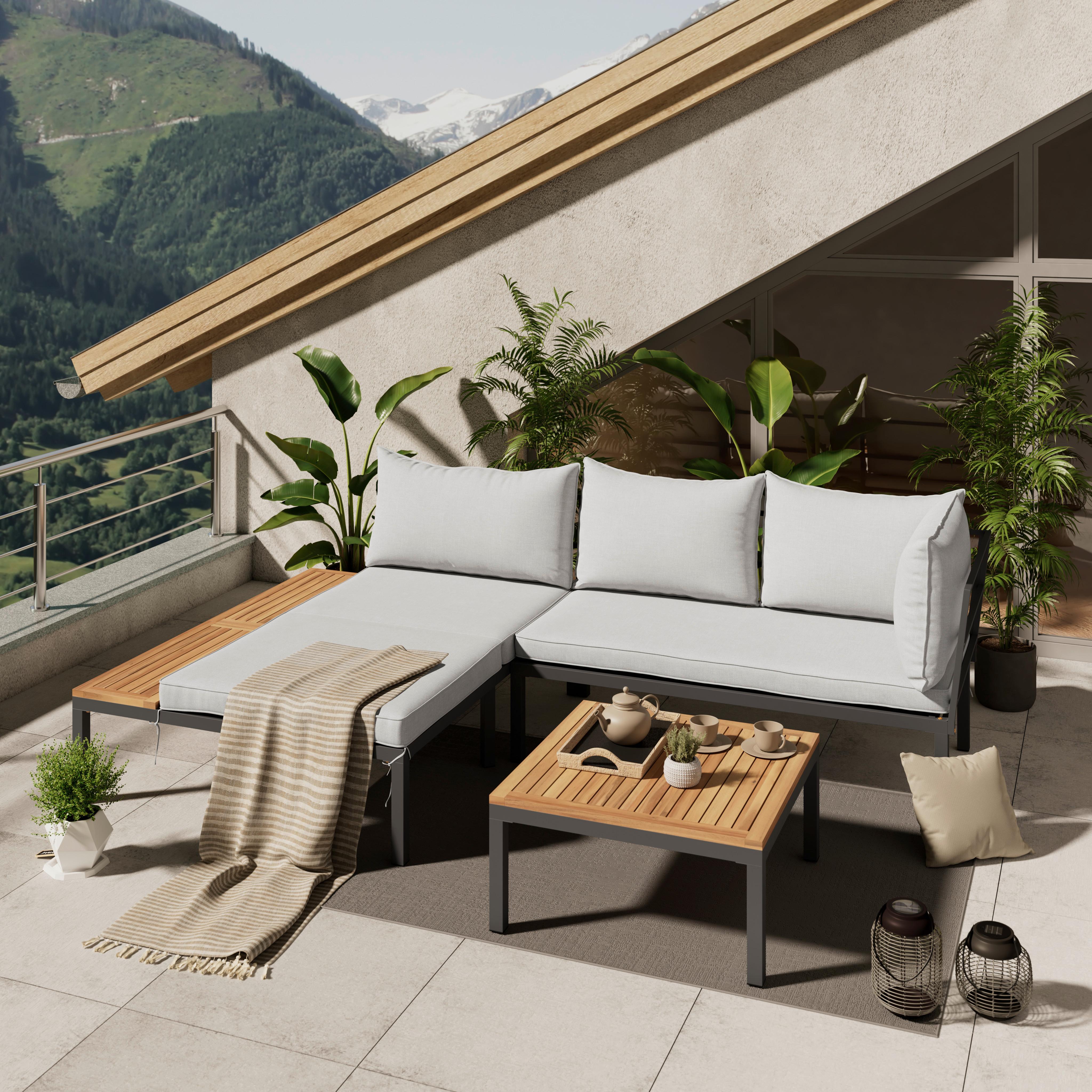 Loungegarnitur Santa Monica - Grau/Akaziefarben, MODERN, Holz/Kunststoff (152/271cm) - Beldano