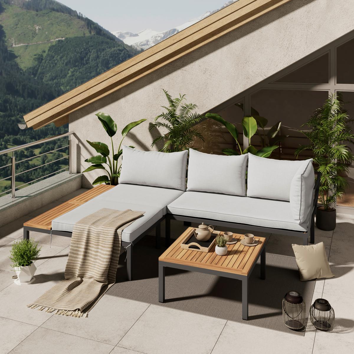 Loungegarnitur Santa Monica - Grau/Akaziefarben, MODERN, Holz/Kunststoff (152/271cm) - Beldano