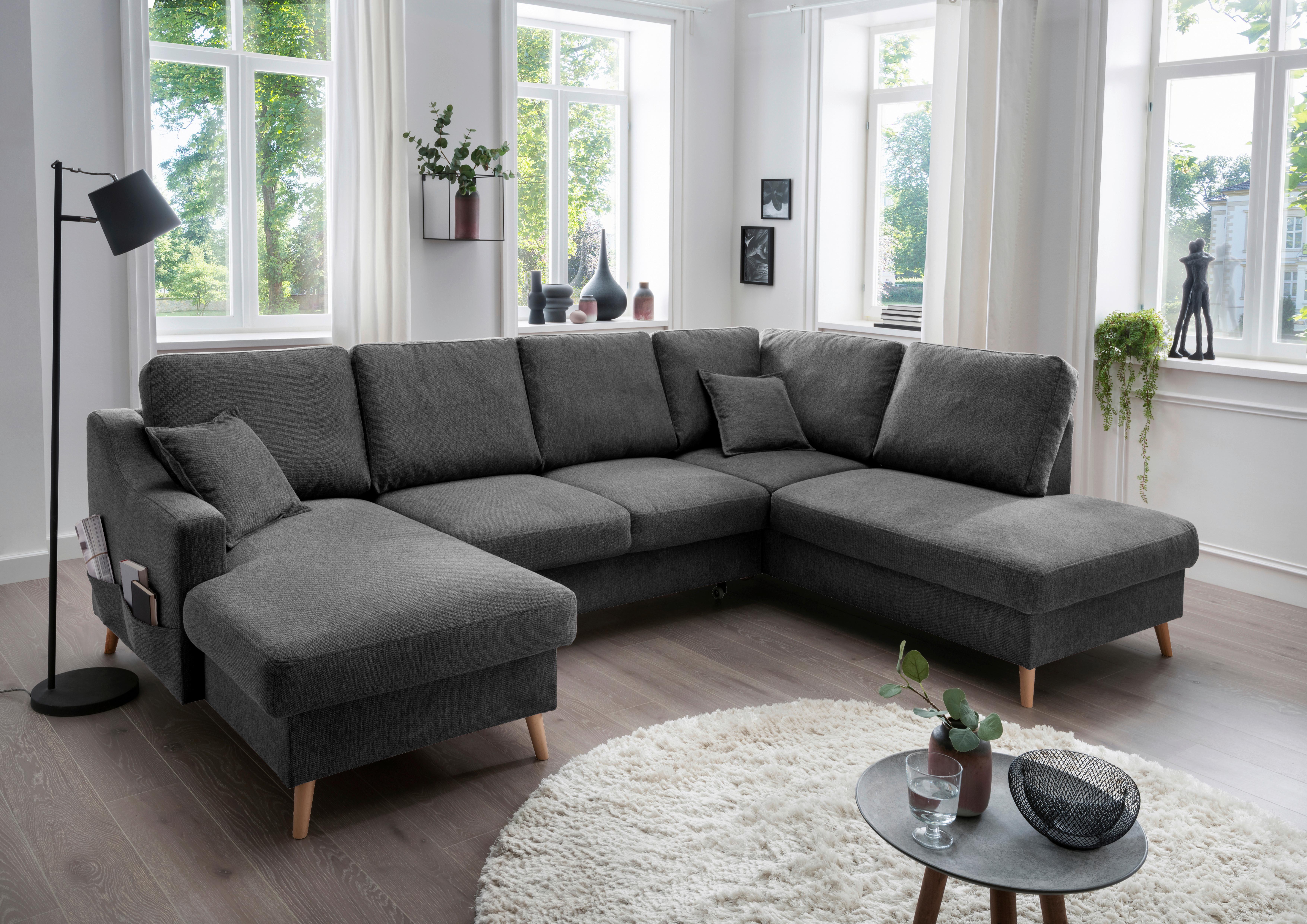 Wohnlandschaft Valentina Anthrazitu-F150/301 - Anthrazit/Naturfarben, KONVENTIONELL, Textil (150/301/200cm) - P & B