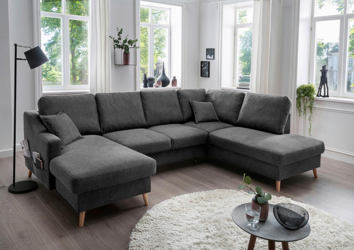 Wohnlandschaft Valentina Anthrazitu-F150/301 - Anthrazit/Naturfarben, KONVENTIONELL, Textil (150/301/200cm) - P & B