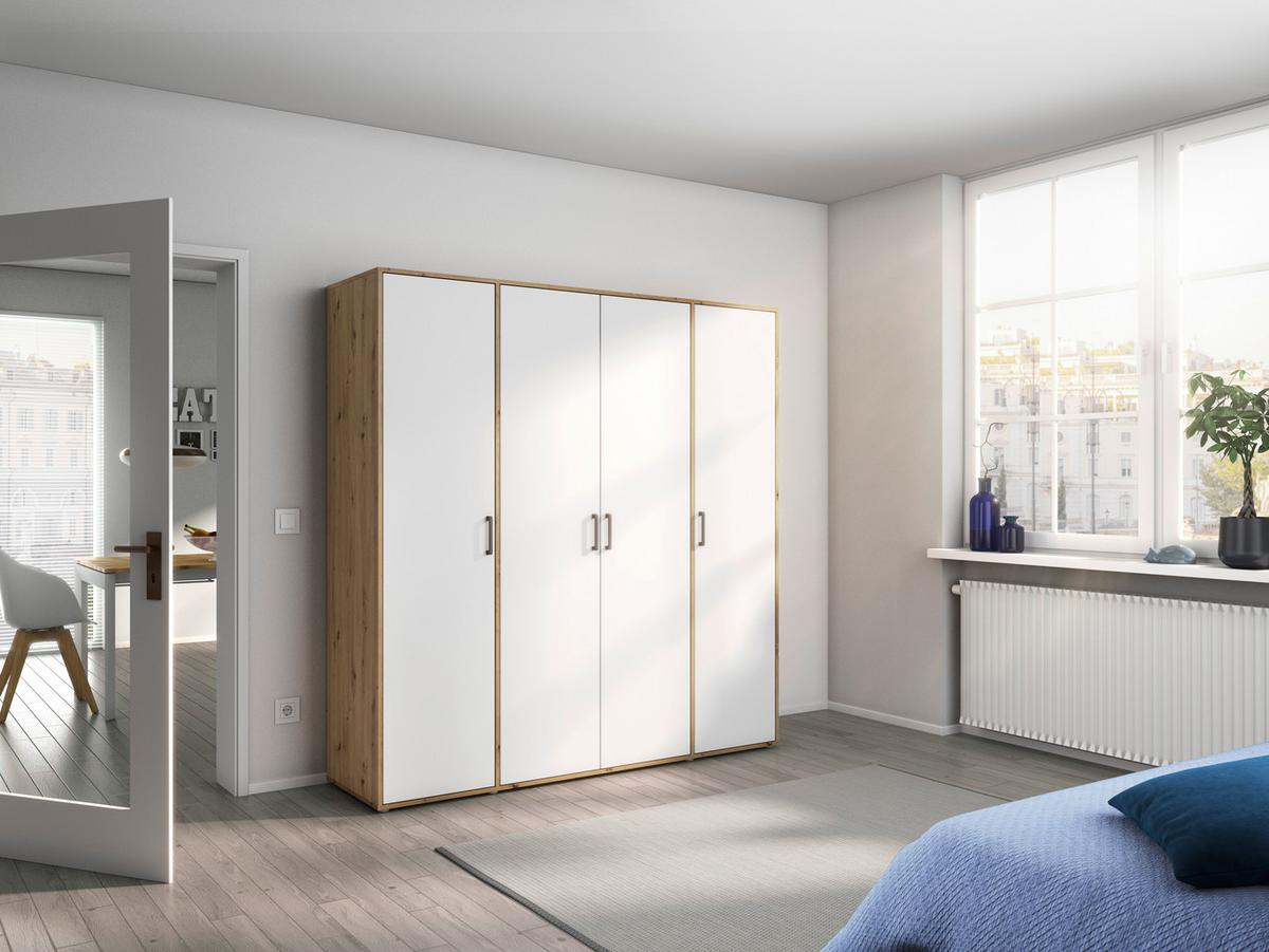 Drehtürenschrank Voyager 187 Cm Eiche Artisan,weiß - Weiß/Eiche Artisan, MODERN, Holzwerkstoff (187/194/53cm) - Rauch Möbel