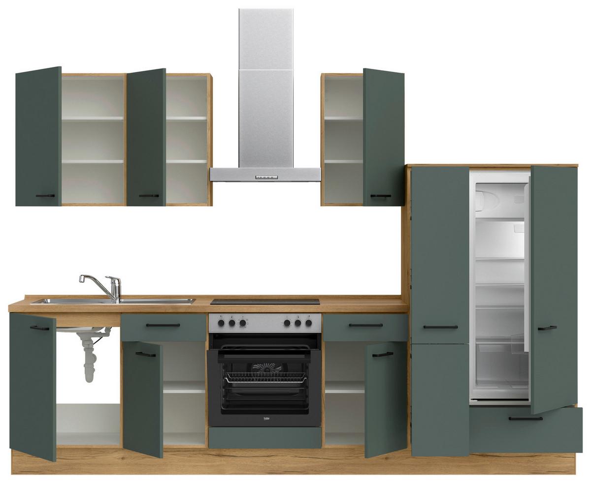 Küchenleerblock Easytouch Low-Line, L7 Rechts - Dunkelgrün/Eichefarben, MODERN, Holzwerkstoff (300cm) - Nobilia