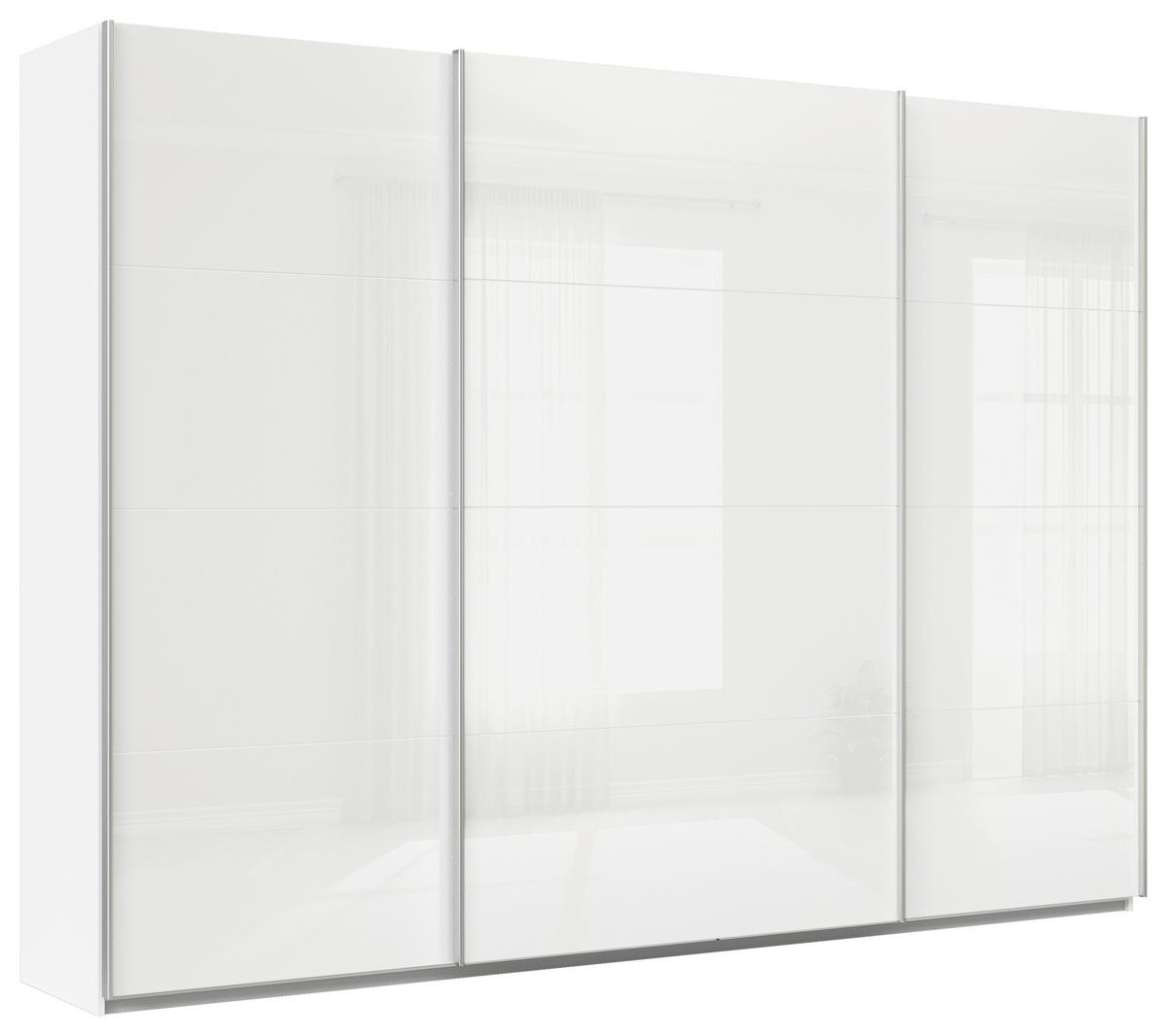 Tolóajtós Szekrény Feldkirch 315/229 Cm - magasfényű fehér/fehér, Modern, faalapú anyag/Üveg (315/229/62cm)