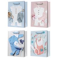 Geschenktasche Geburtstag Baby Karton 18x24 cm mit Tragegriff - Hellrosa/Weiß, Basics, Karton (18/24/8cm)