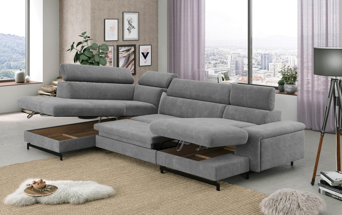 Wohnlandschaft mit Bettkasten Emma Grau - Schwarz/Grau, Textil (215/328/165cm) - MID.YOU