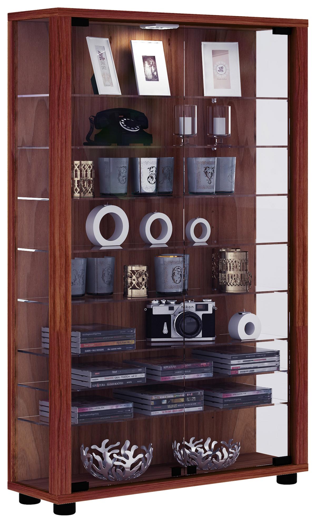 Vitrine Lumo Mini Nussbaumfarben - Transparent/Nussbaumfarben, Design, Glas/Holzwerkstoff (59/90/18cm) - MID.YOU