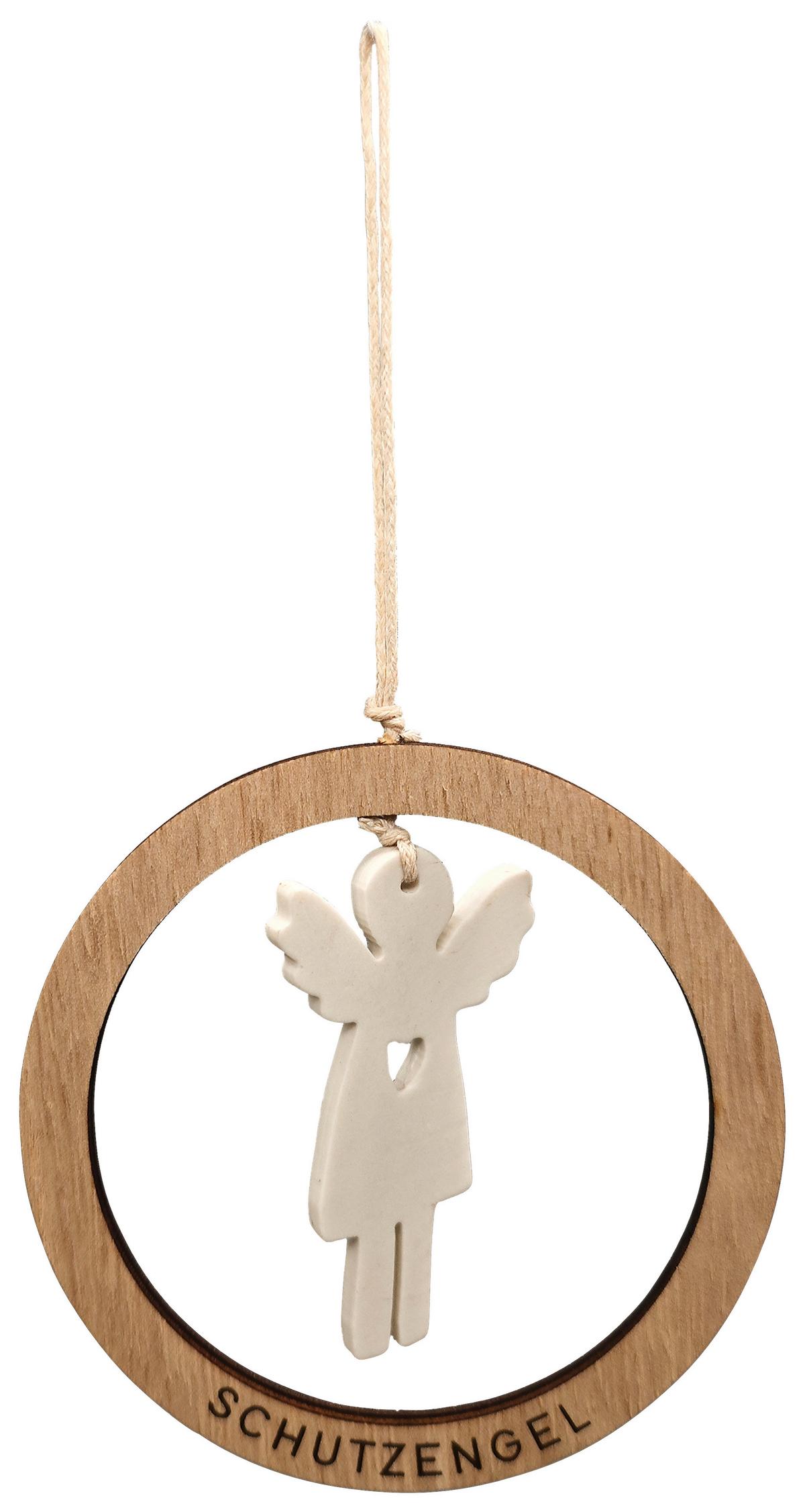 Závesná dekorácia KYLIE - biela/prírodná farba, Konventionell, kompozitné drevo/keramika (9,5/9,5/0,5cm) - Mömax