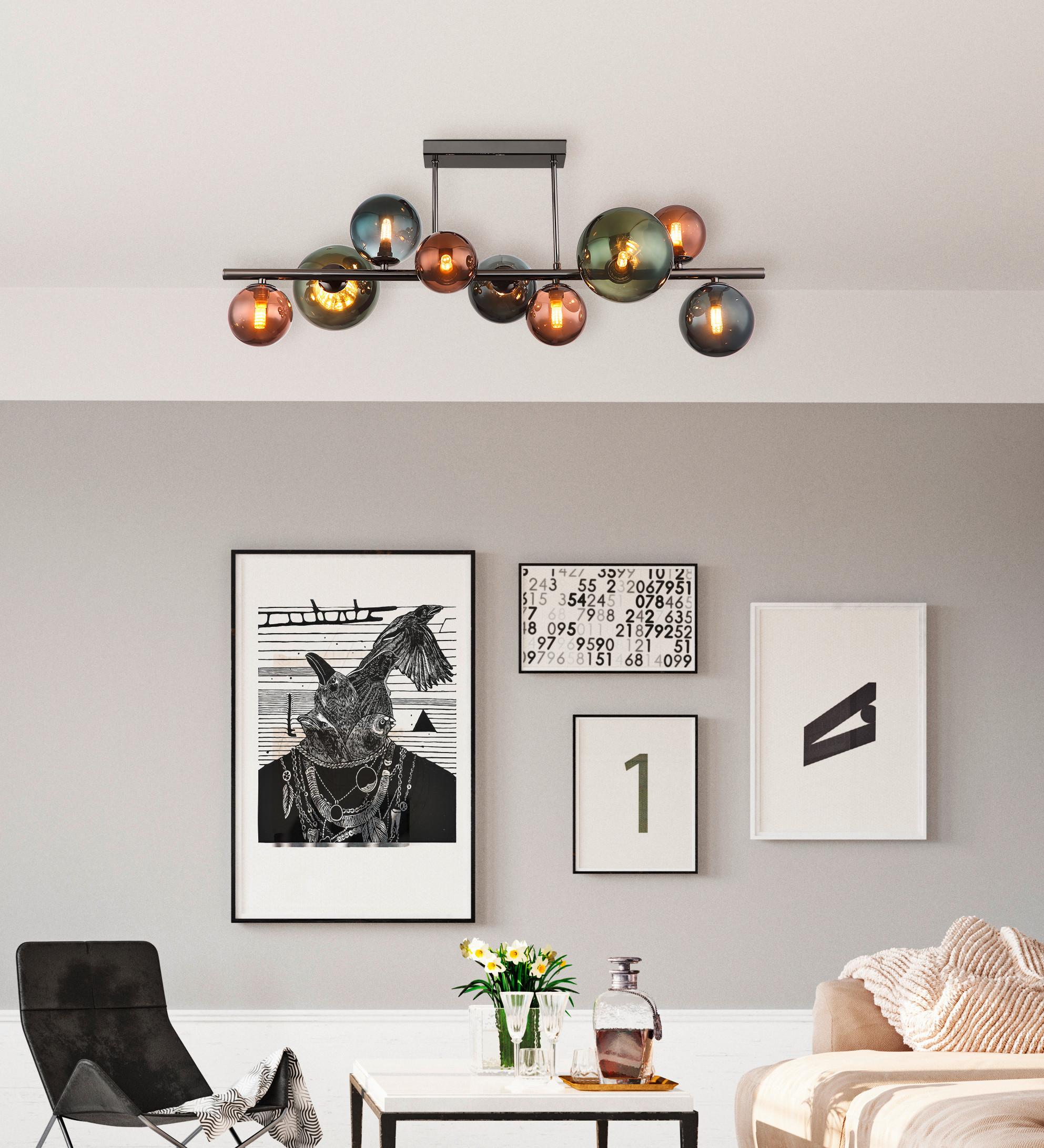 LED-Deckenleuchte 56142-9d - Petrol/Bronzefarben, Design, Glas/Metall (87/30/38cm) - Globo