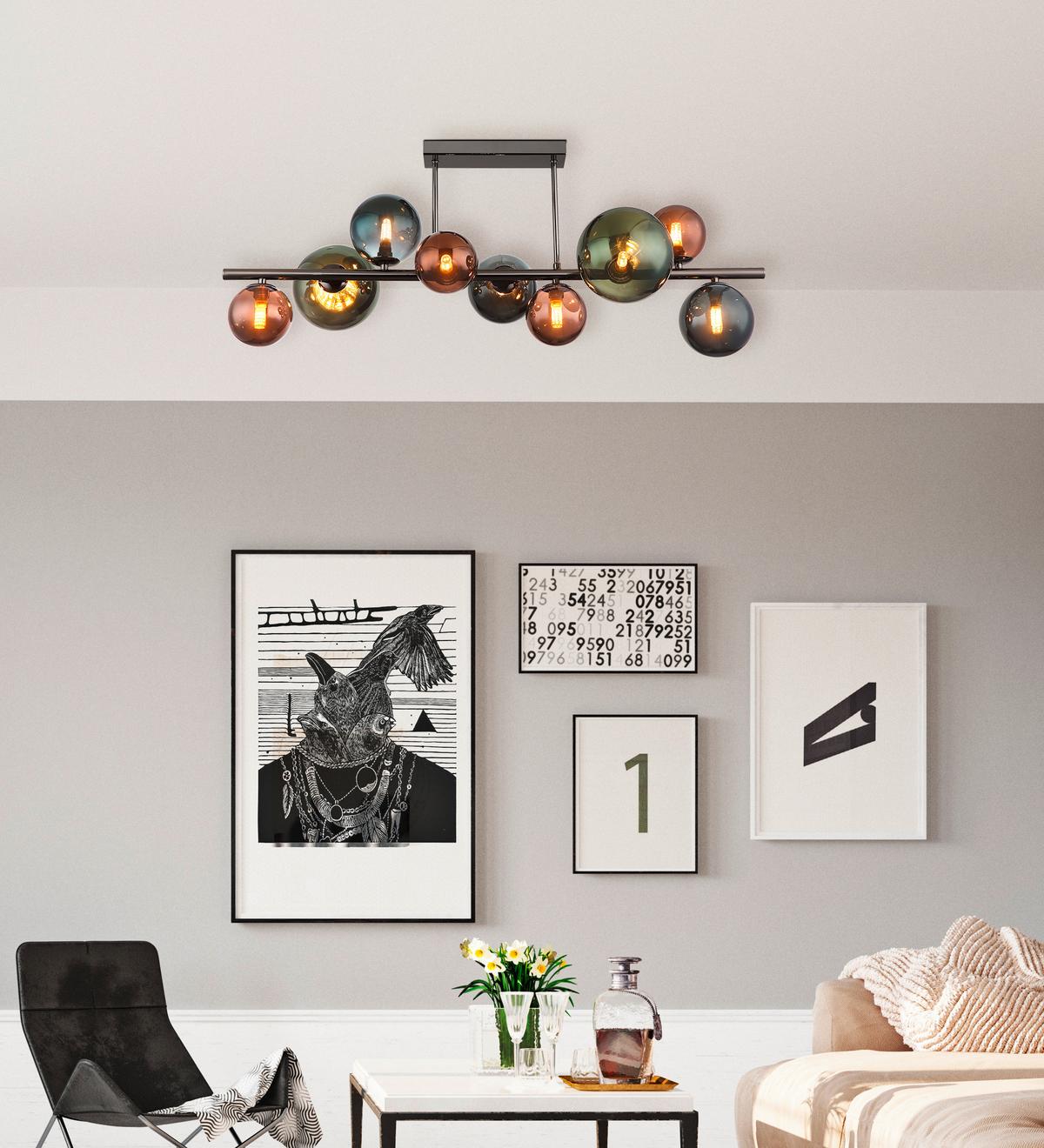 LED-Deckenleuchte 56142-9d - Petrol/Bronzefarben, Design, Glas/Metall (87/30/38cm) - Globo