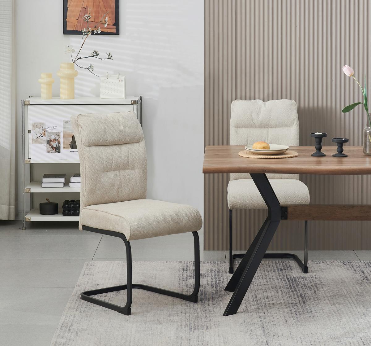 Schwingstuhl-Set Frieda Creme B: 47 cm - Creme/Schwarz, MODERN, Textil/Metall (47/94/61cm) - MID.YOU