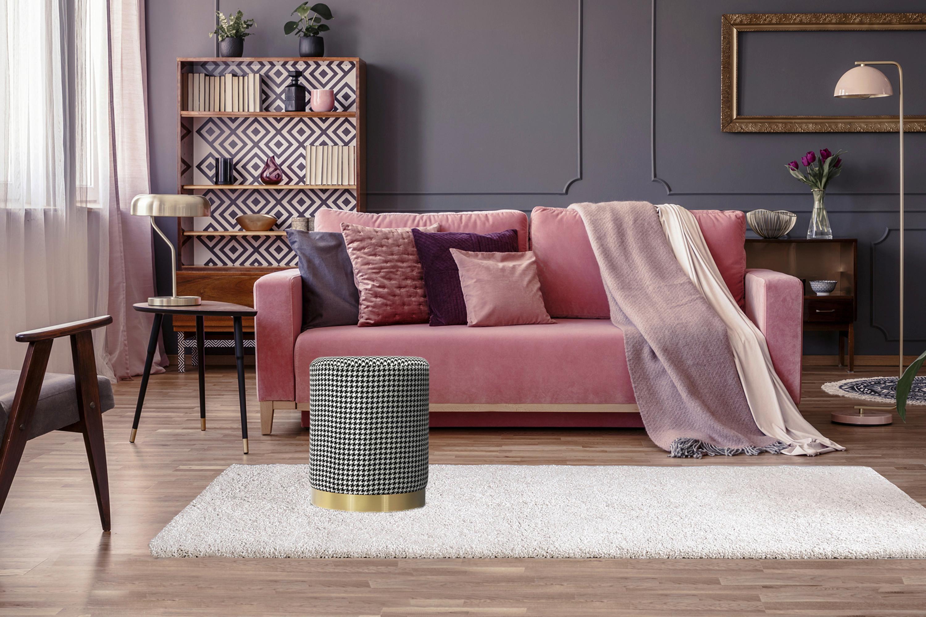 Hocker Nona 525 Schwarz/weiß D: 36 Cm - Goldfarben/Schwarz, Design, Textil (36/44cm) - Kayoom