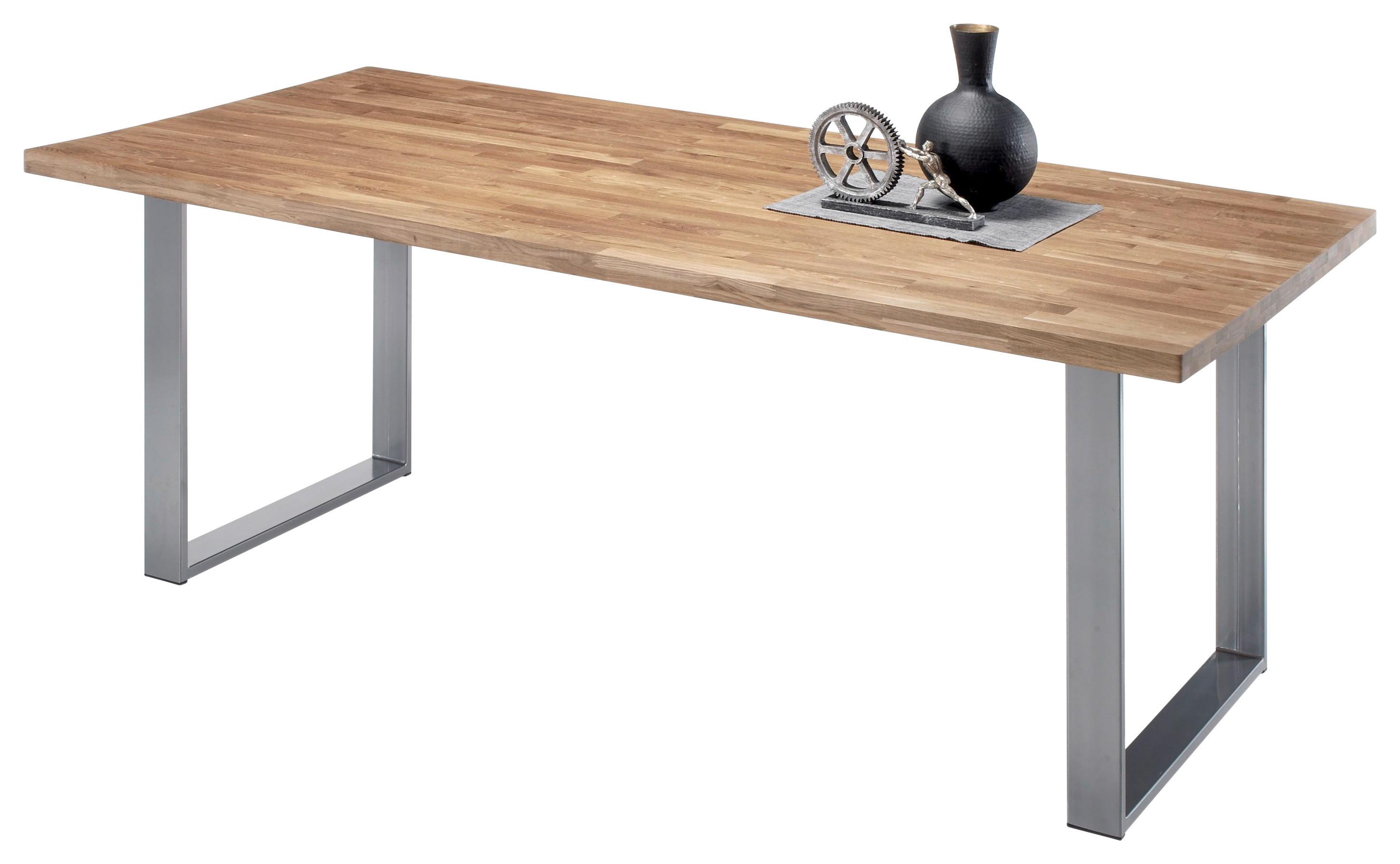 Jídelní Stůl Samuel Dub Masiv 200x100 Cm - barvy dubu/barvy hliníku, Moderní, kov/dřevo (200/100/76cm) - MID.YOU
