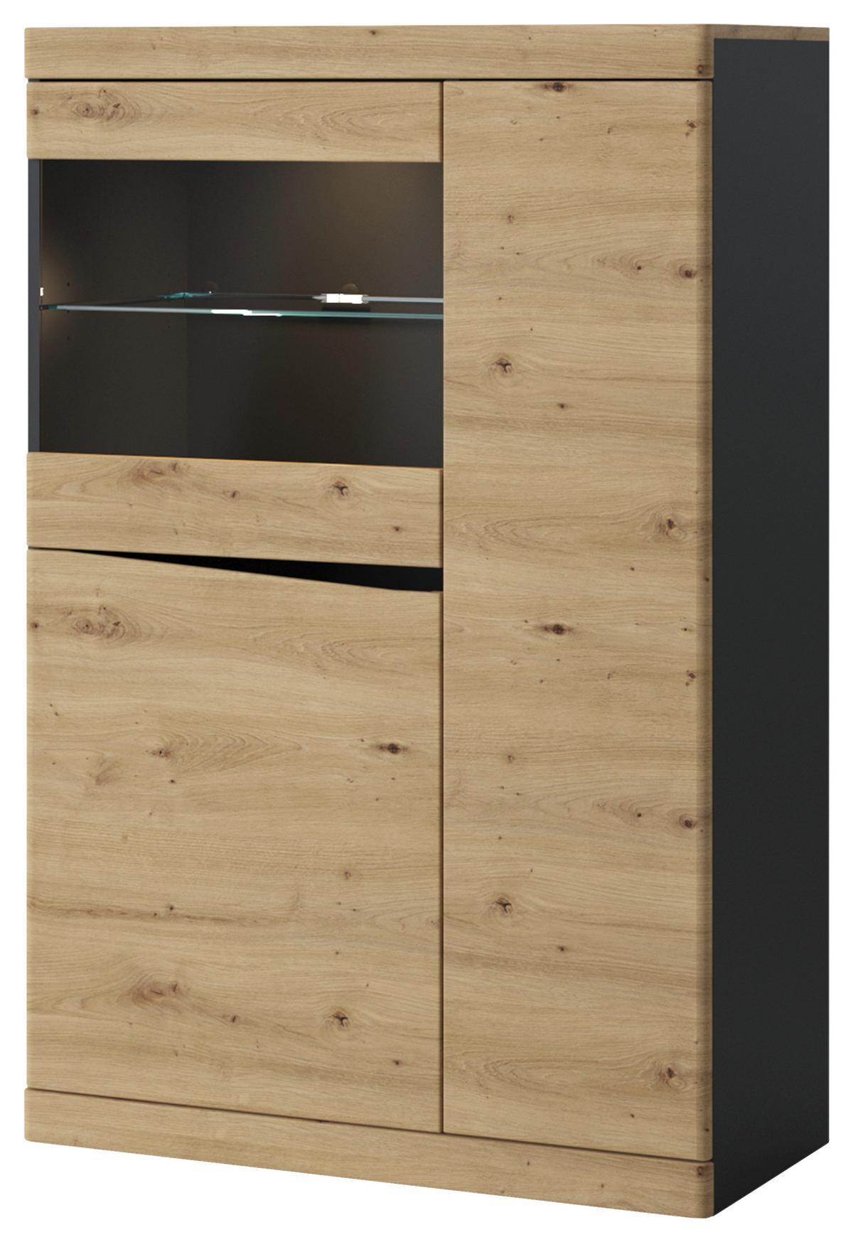 Vitrine Turino Eiche Artisan Anthrazit B: 86 cm - Anthrazit/Schwarz, Trend, Glas/Holzwerkstoff (86/130,8/39,9cm) - Sony