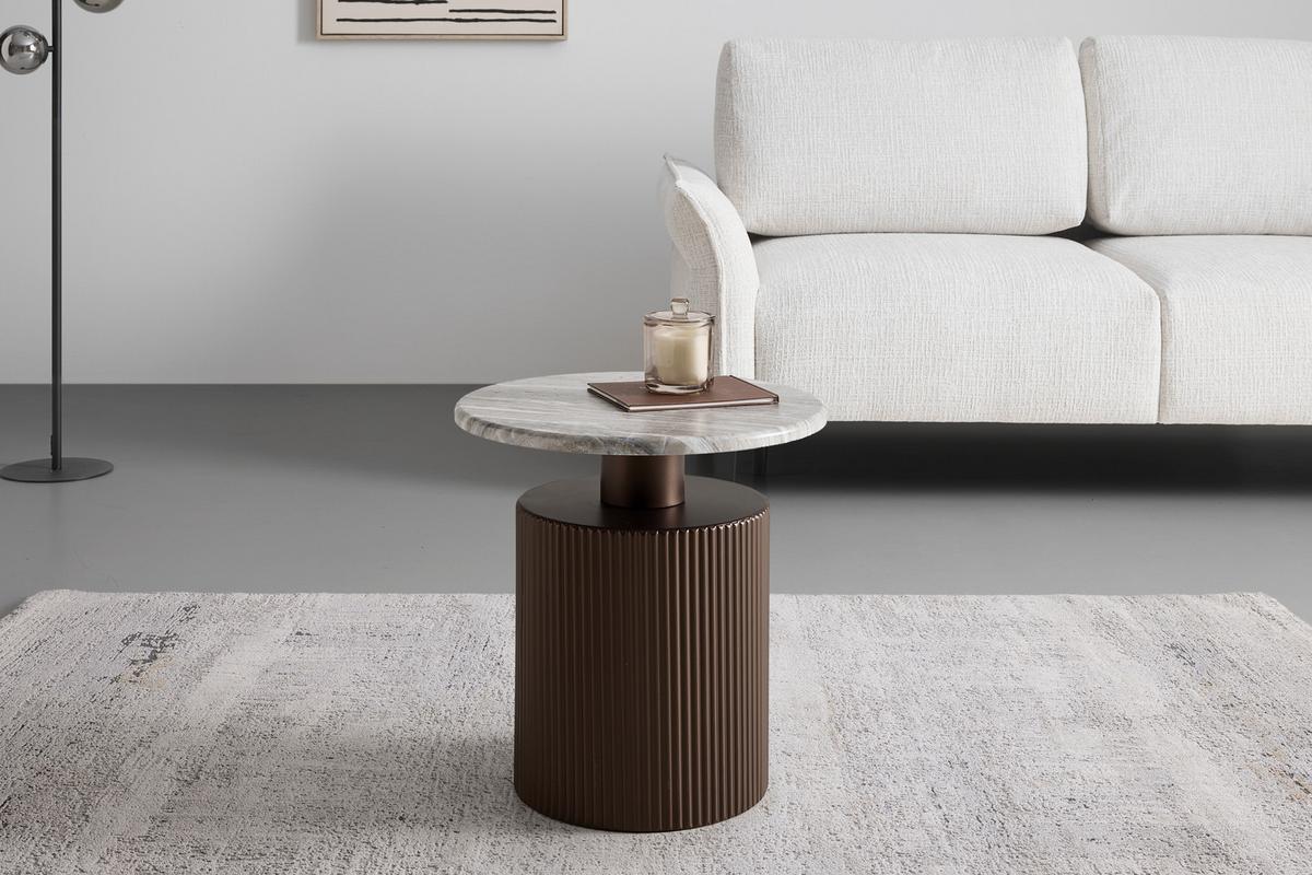 KONFERENČNÝ STOLÍK SOLCO -TREND- - bronzová/prírodná farba, Lifestyle, kov/kompozitné drevo (44/46cm) - Premium Living