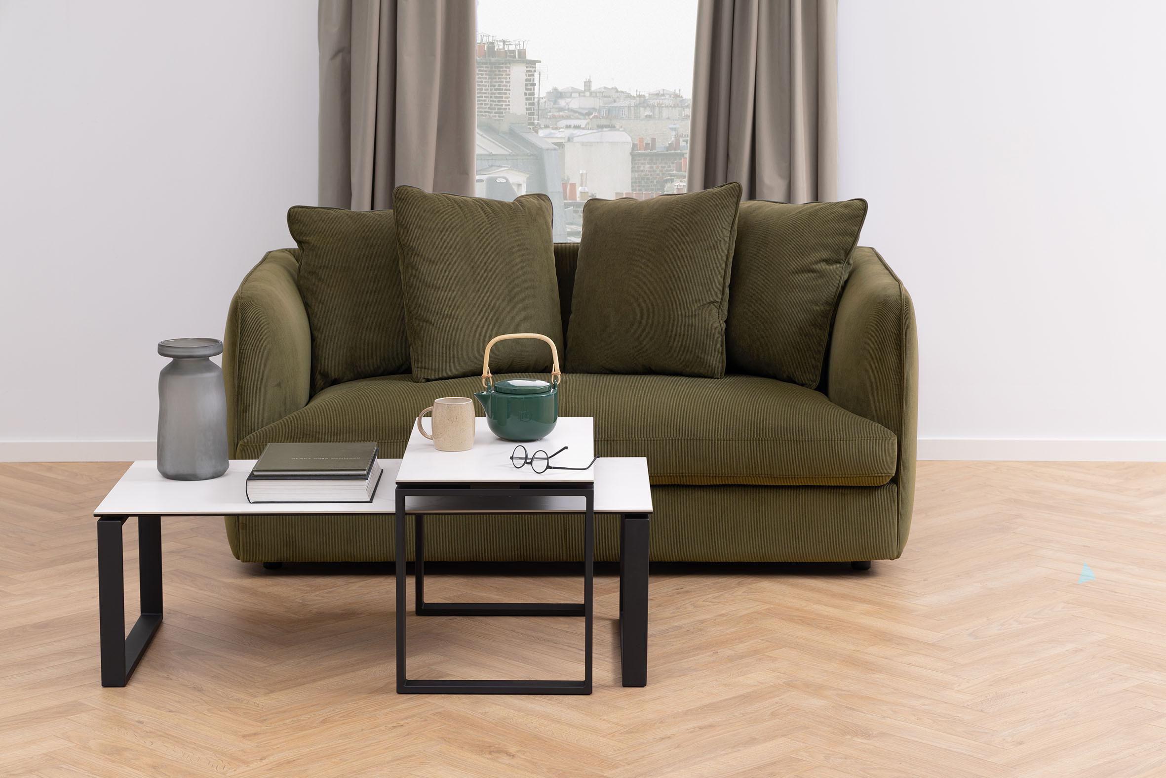 Couchtisch Metall/glaskeramik 2er-Set Katrine Schwarz/weiß - Schwarz/Weiß, Trend, Glas/Metall (115/55/45cm) - MID.YOU