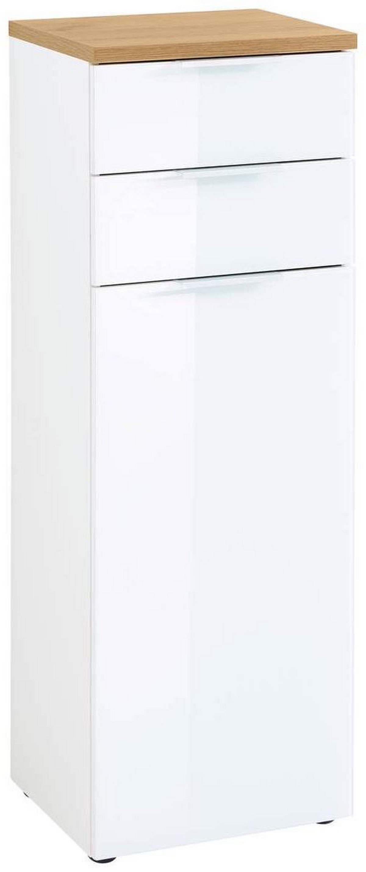 Unterschrank mit Laden Pescara B: 39cm Weiß Hochglanz - Eichefarben/Schwarz, Design, Glas/Holzwerkstoff (39/112/34cm) - Germania