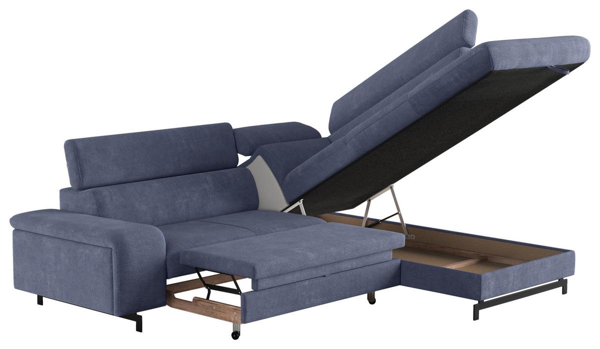 Ecksofa mit Bettkasten Emma Blau 262x215 cm - Blau/Schwarz, Textil (262/215cm) - MID.YOU