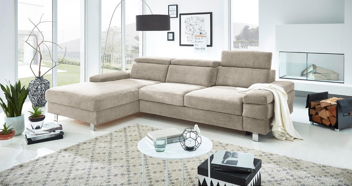 Ecksofa Elvis, Greige S: 182x259 Cm - Greige/Silberfarben, KONVENTIONELL, Textil (182/259cm) - Trendmanufaktur
