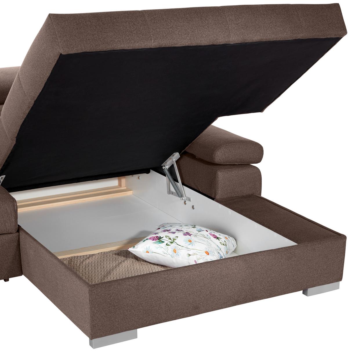 Ecksofa Mit Bettkasten Perry Braun 292x183 Cm - Silberfarben/Braun, Design, Textil (292/183cm) - Livetastic