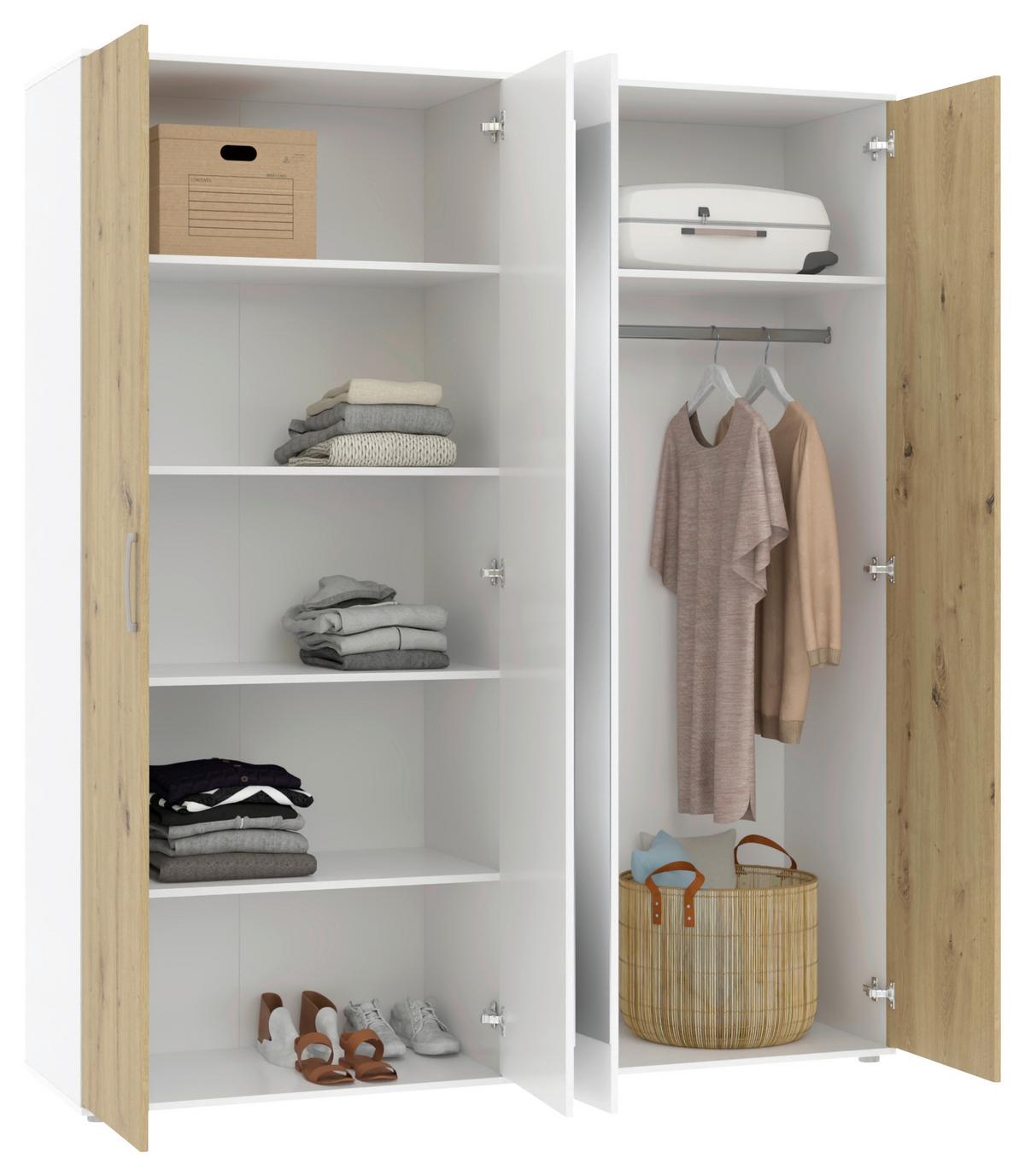 Kleiderschrank Jan, Weiß Eiche Artisan Dekor, B: 180 cm - Weiß/Eiche Artisan, Trend, Glas/Holzwerkstoff (180/210/52cm)