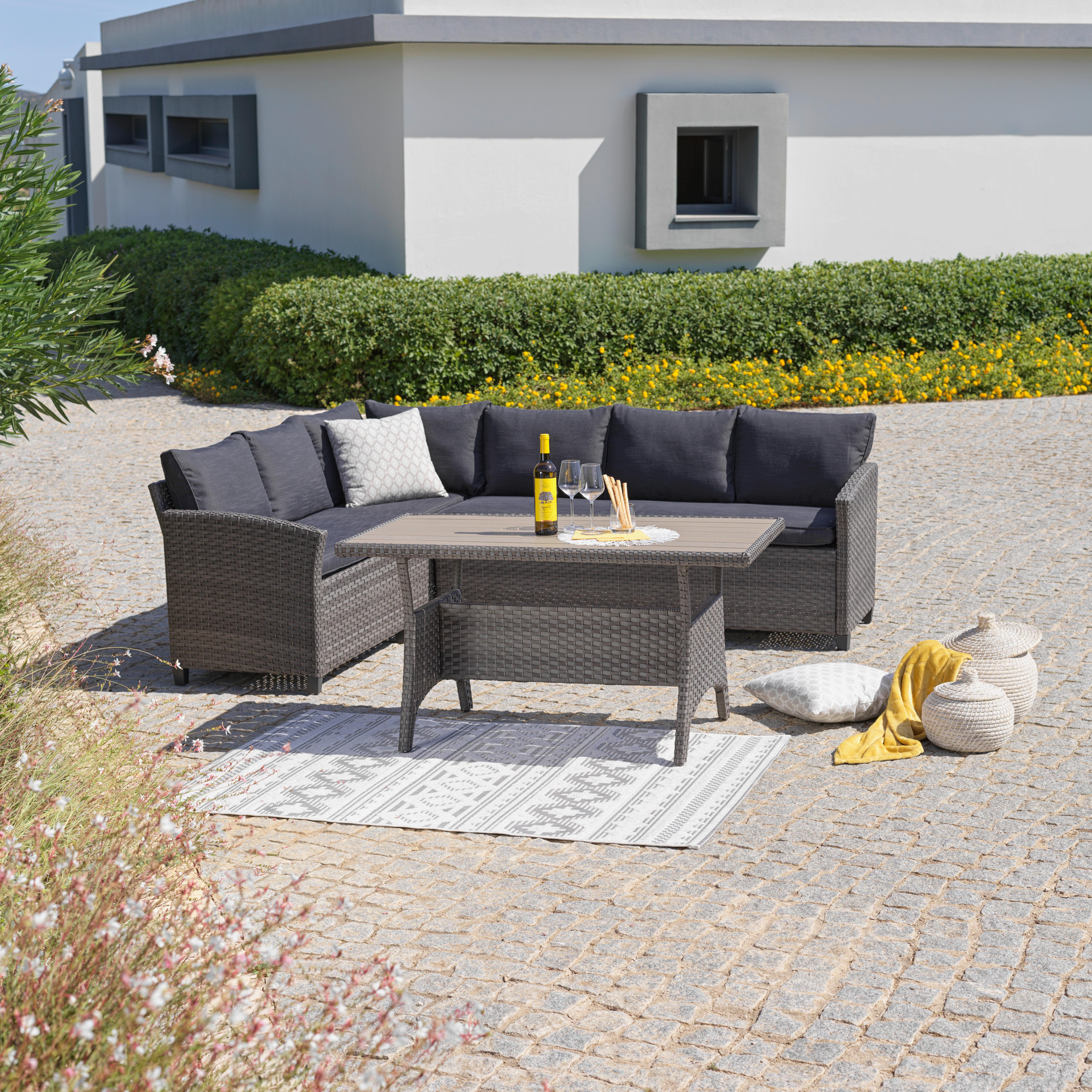 Loungegarnitur 3-Tlg Vipora aus Polyrattan mit Kissen - Grau, MODERN, Kunststoff/Textil (175/220cm) - Ondega