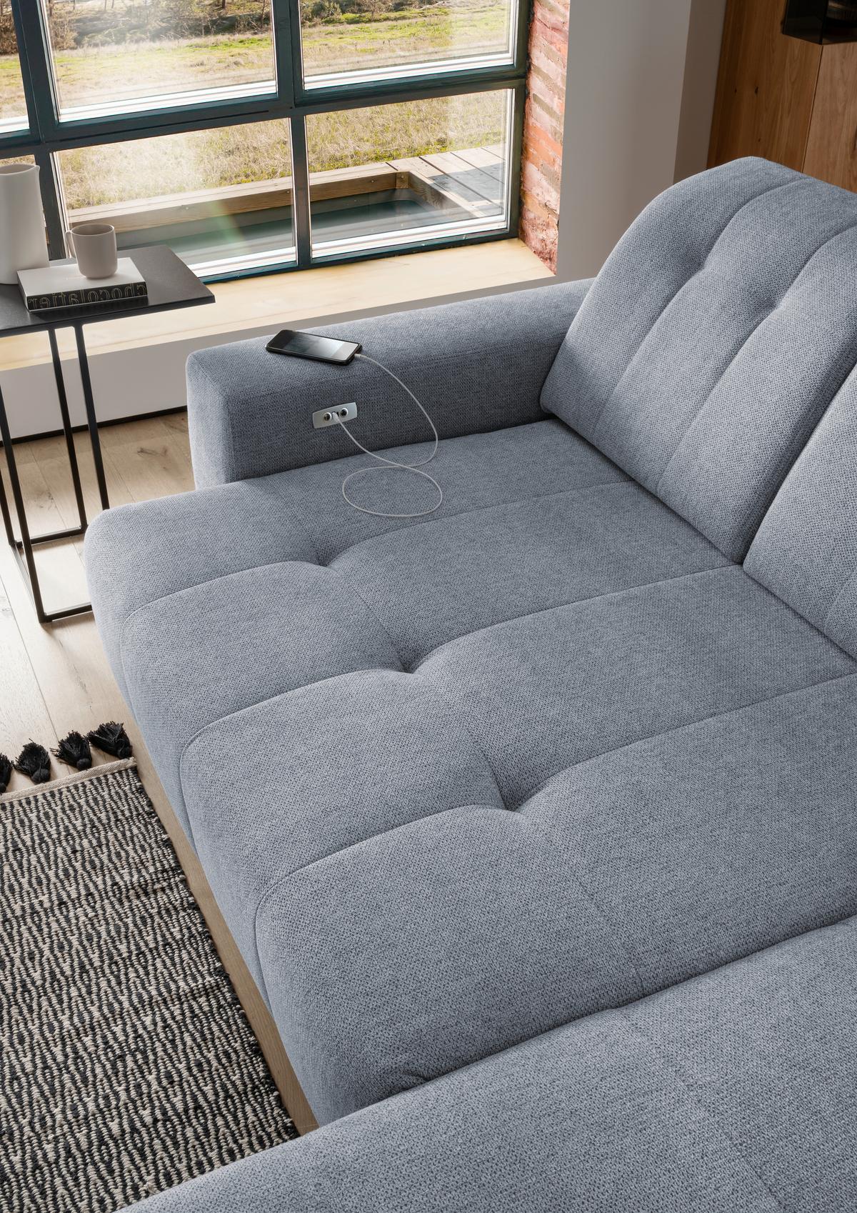 Ecksofa mit USB Anschluss Sano, Hellblau, S: 261x200 cm - Schwarz/Hellblau, MODERN, Textil (261/200cm) - Livetastic