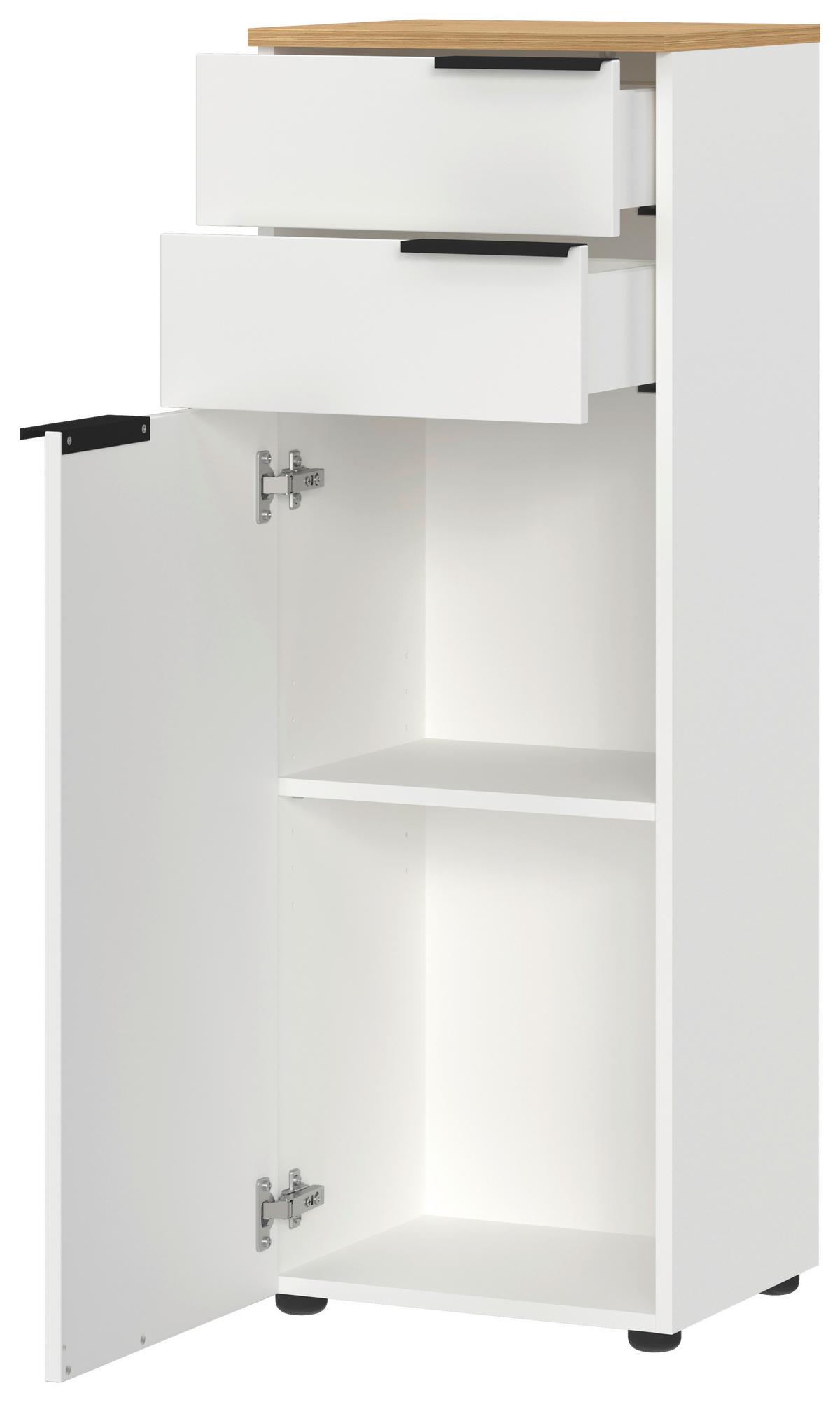 Badezimmer Gw-Menen Weiß/Eichefarben - Eichefarben/Schwarz, MODERN, Holzwerkstoff (130cm) - Germania