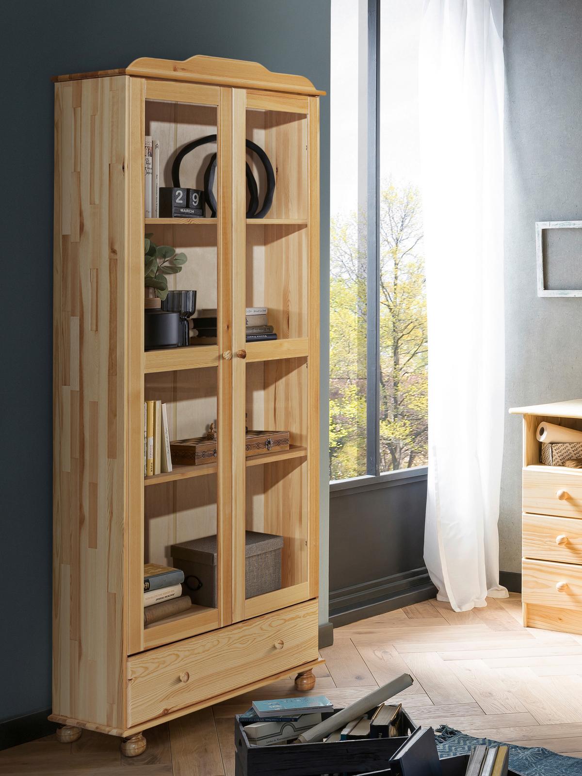 Vitrine Naturfarben B: 85cm - Klar/Naturfarben, Natur, Glas/Holz (85/189/35cm) - Livetastic