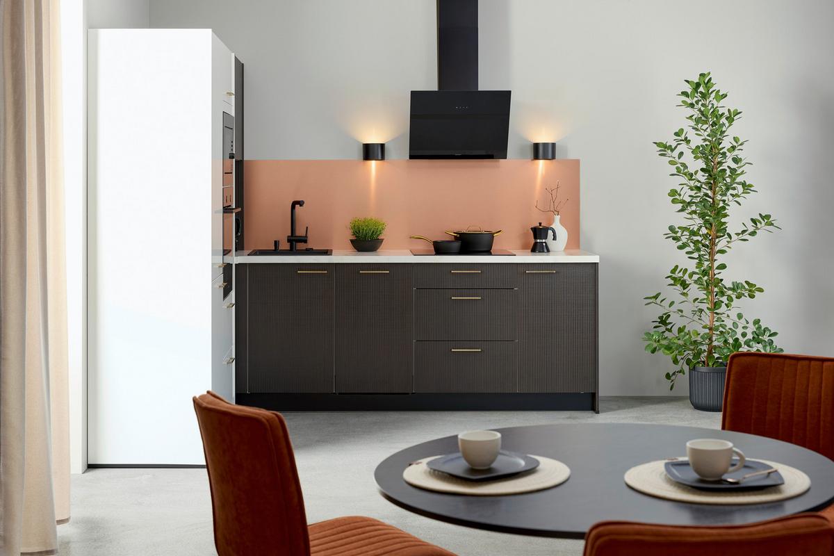 Eckküche Star/stripe - Weiß Hochglanz/Dunkelbraun, Design, Holzwerkstoff (188,3/266,6cm) - Express-Kuechen