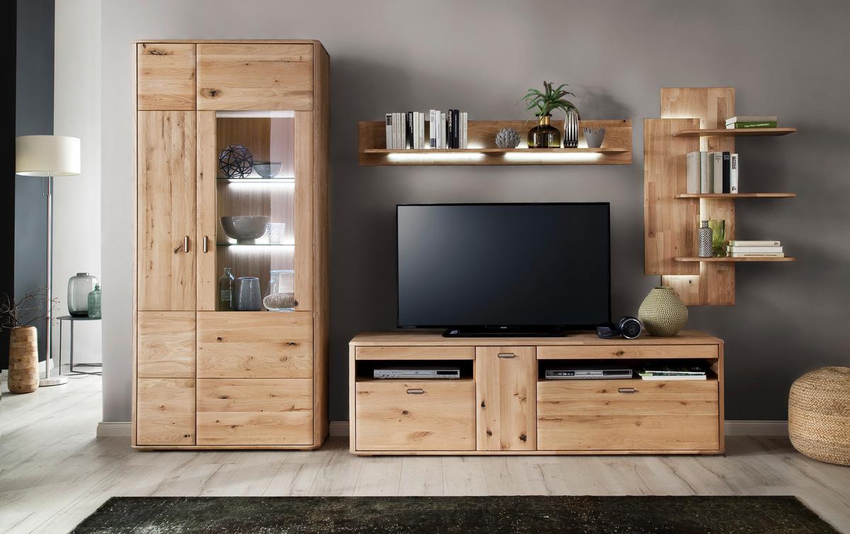 Wohnkombination Massiv 4-tlg. Ravello Eichefarben - Eichefarben, Design, Glas/Holz (340/208/50cm) - Livetastic